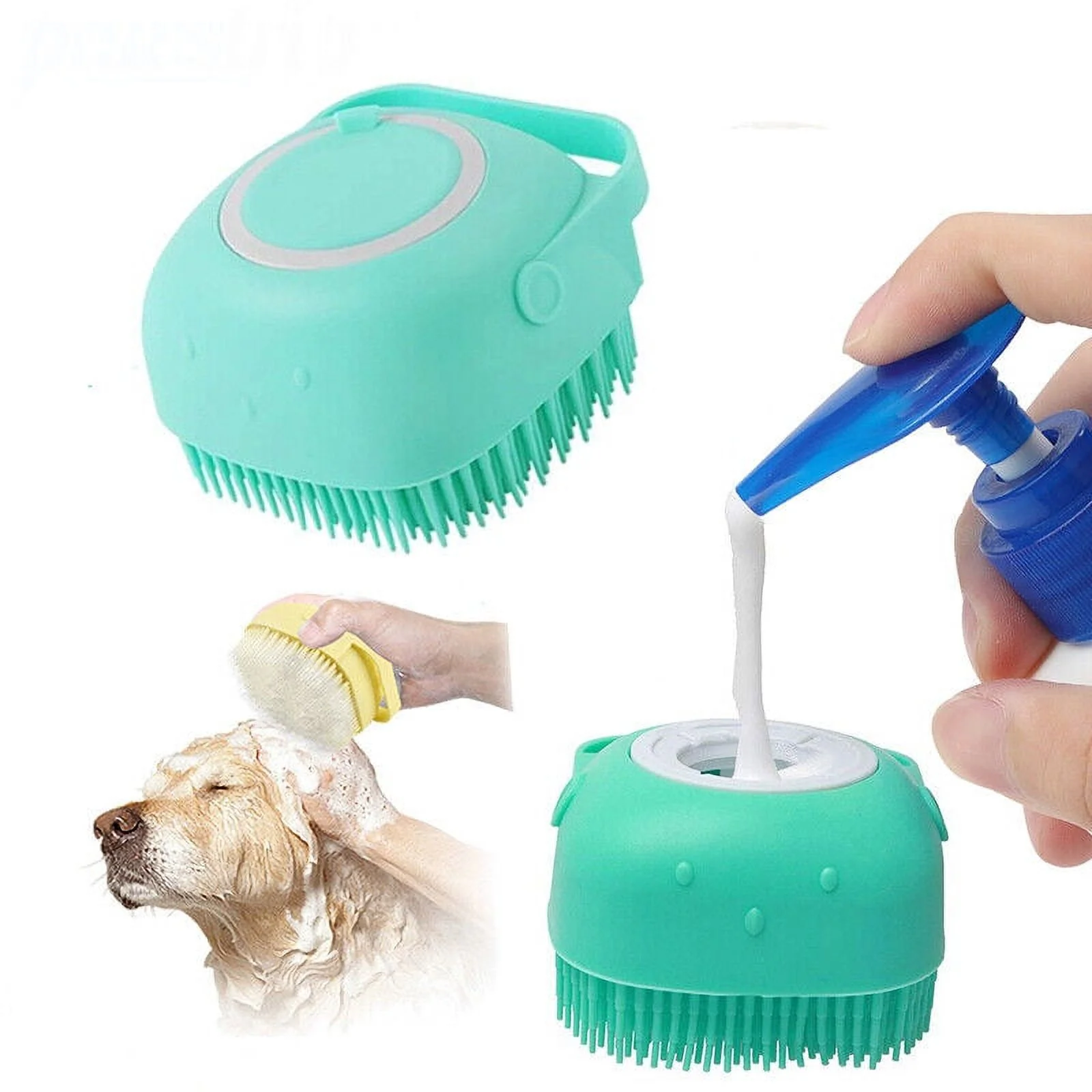 Pet Massage Bath Brush Shampoo Dispenser for Dog Cat Grooming Scrubber Supplies