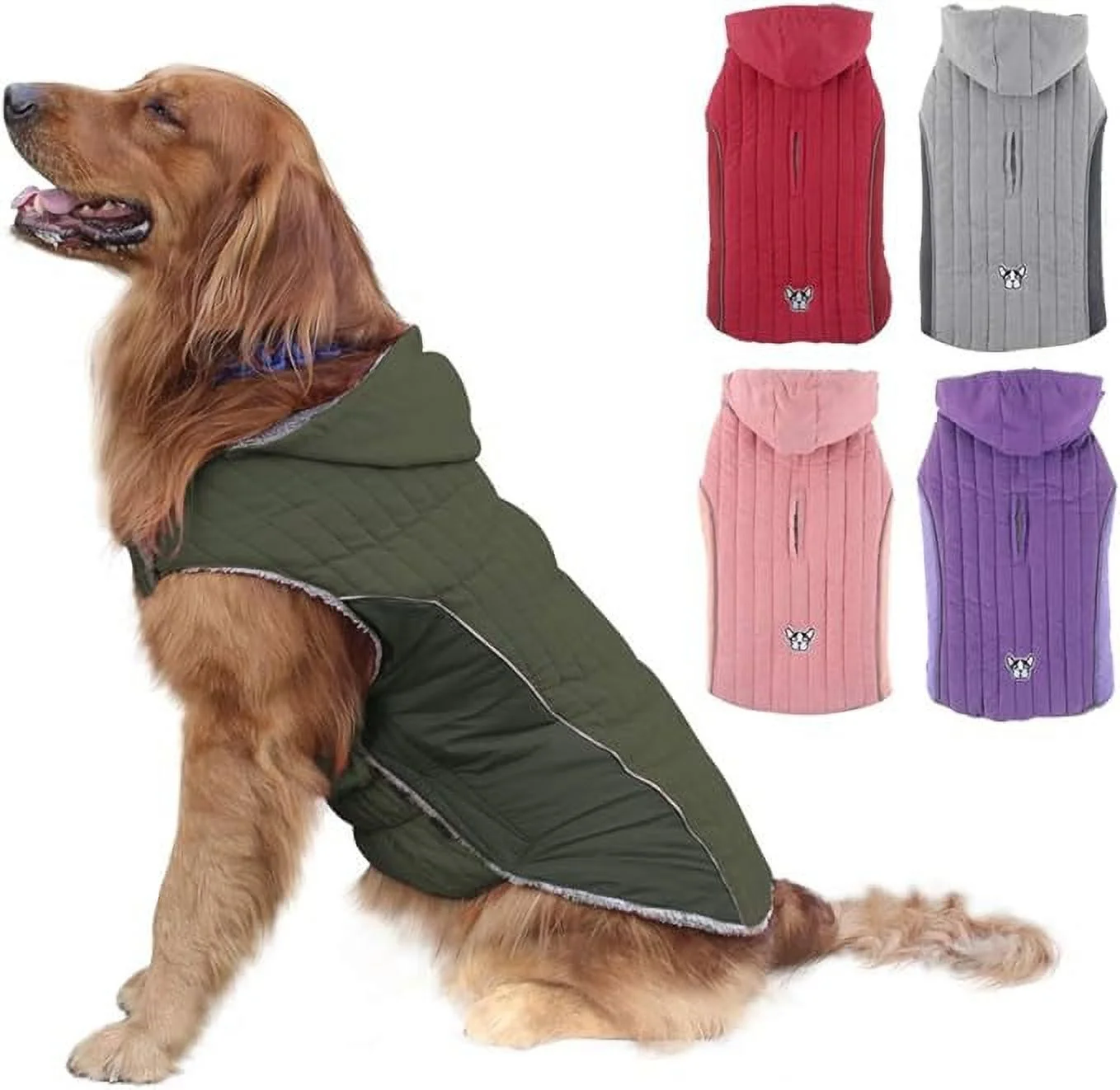 EMUST Winter Coat for Large Dogs, Thick Fleece Dog Winter Jacket for Cold Weather with Hoodie, Dog Winter Clothes for Small Medium Large Dogs, Windproof Dog Clothes Dog Apparel, 2XL