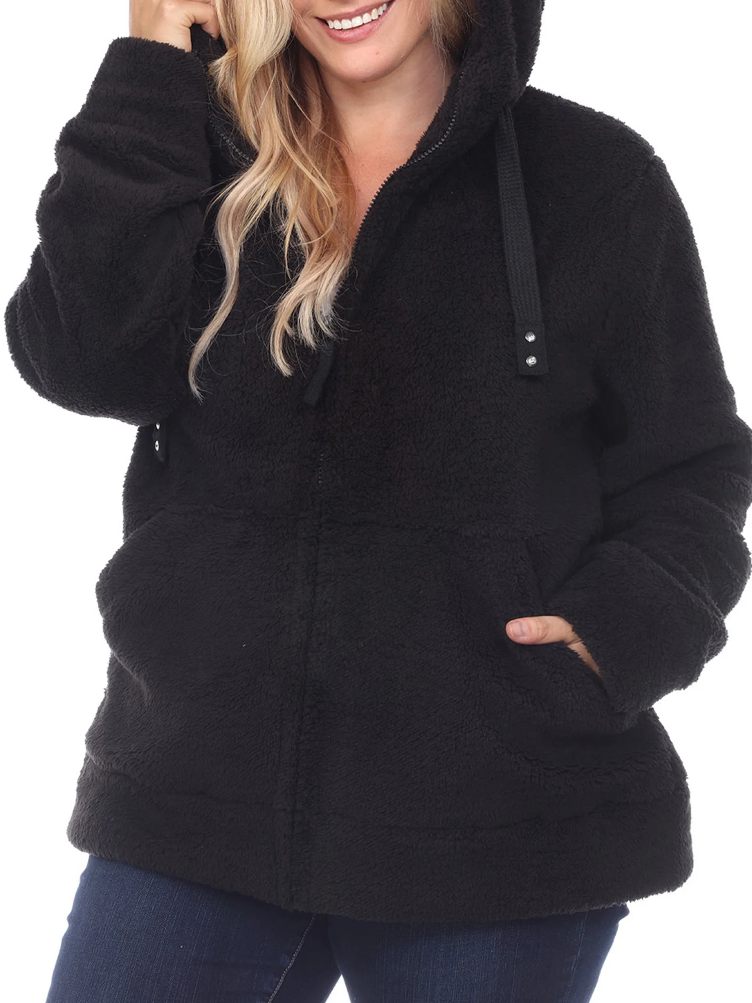 White Mark Women's Plus Size Hooded Sherpa Jacket