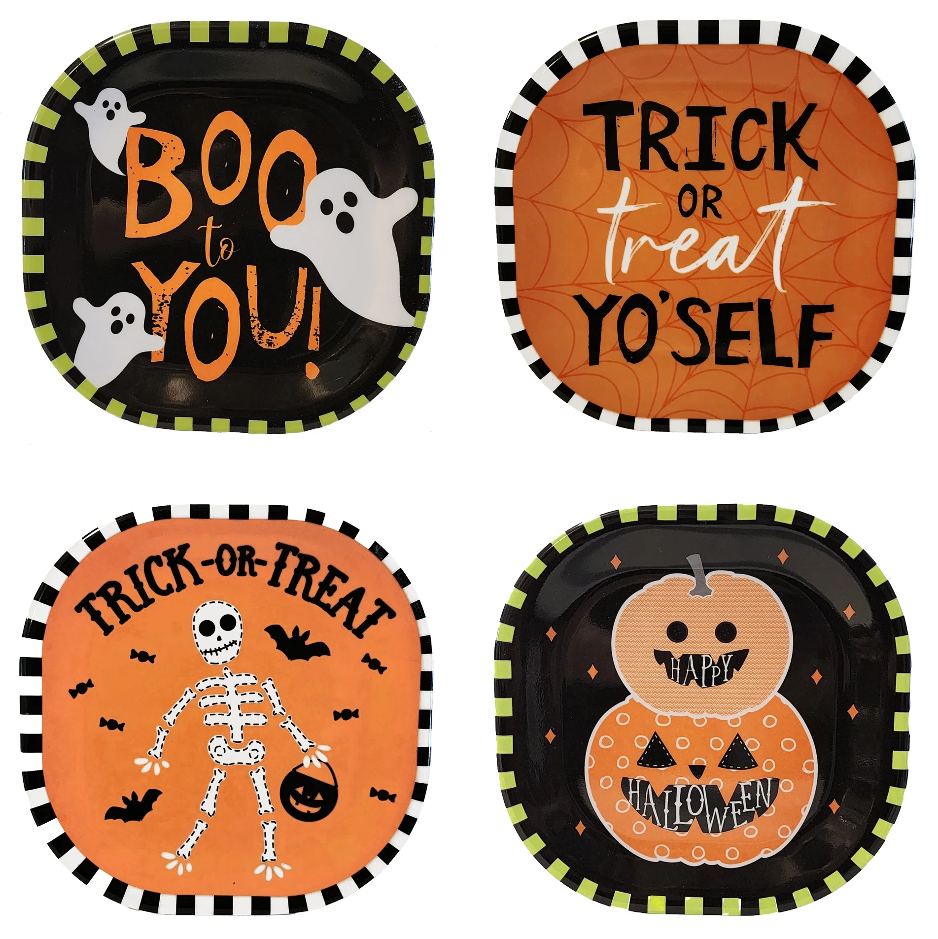 Kane Halloween 8-inch Melamine Appetizer Plates Set of 4 Skeleton Ghost