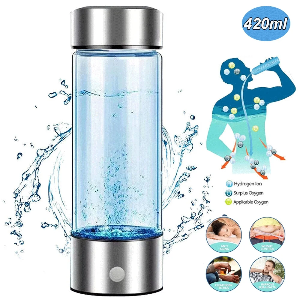 Portable Hydrogen Water Generator Bottle SPE PEM Technology, Alkaline Ionizer Generator USB Rechargeable Portable Hydrogen Rich Water Glass Health Bottle for Health Life