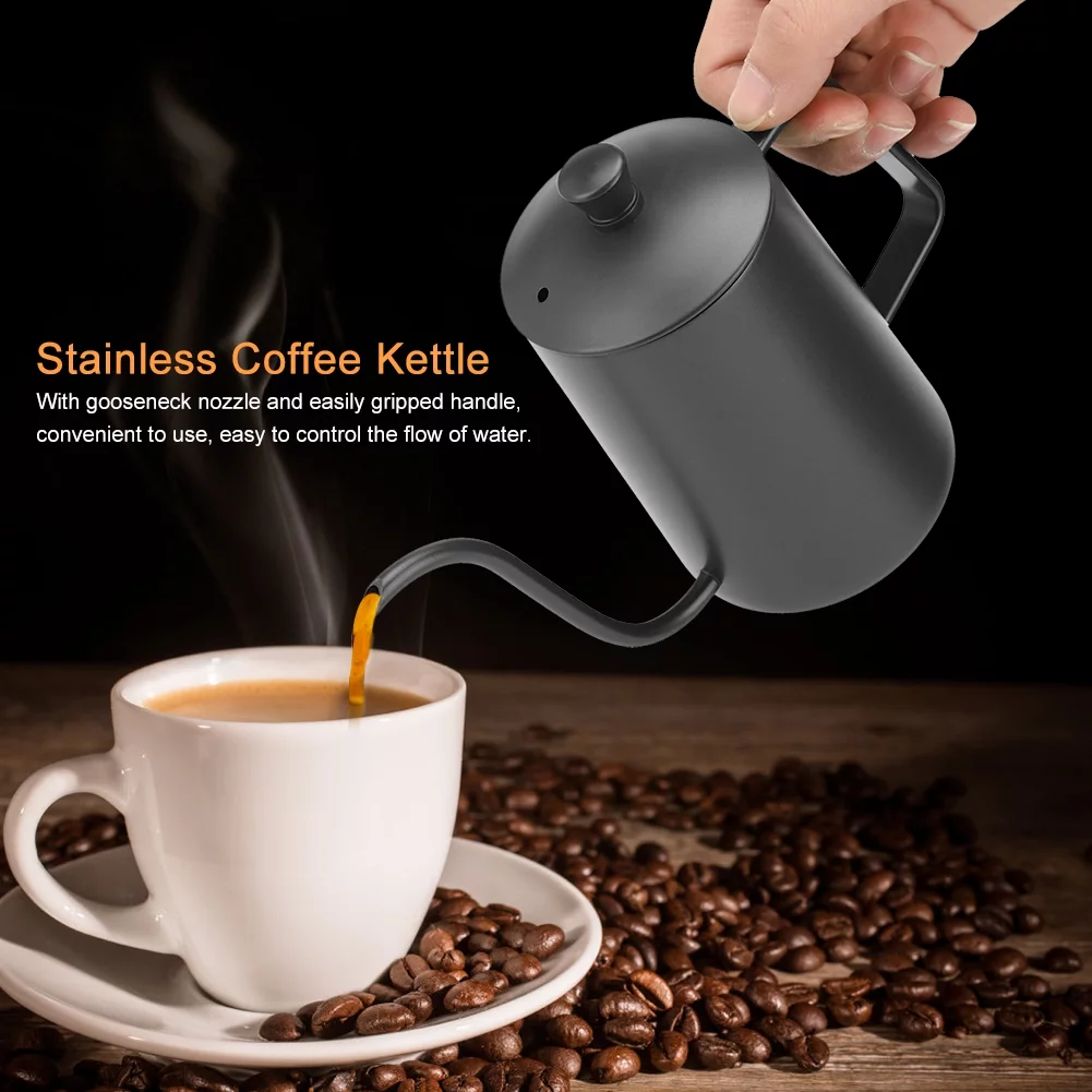 Coffee Kettle 600ml Stainless Steel Coffee Kettle Gooseneck Spout Teapot with Thermometer(Black)