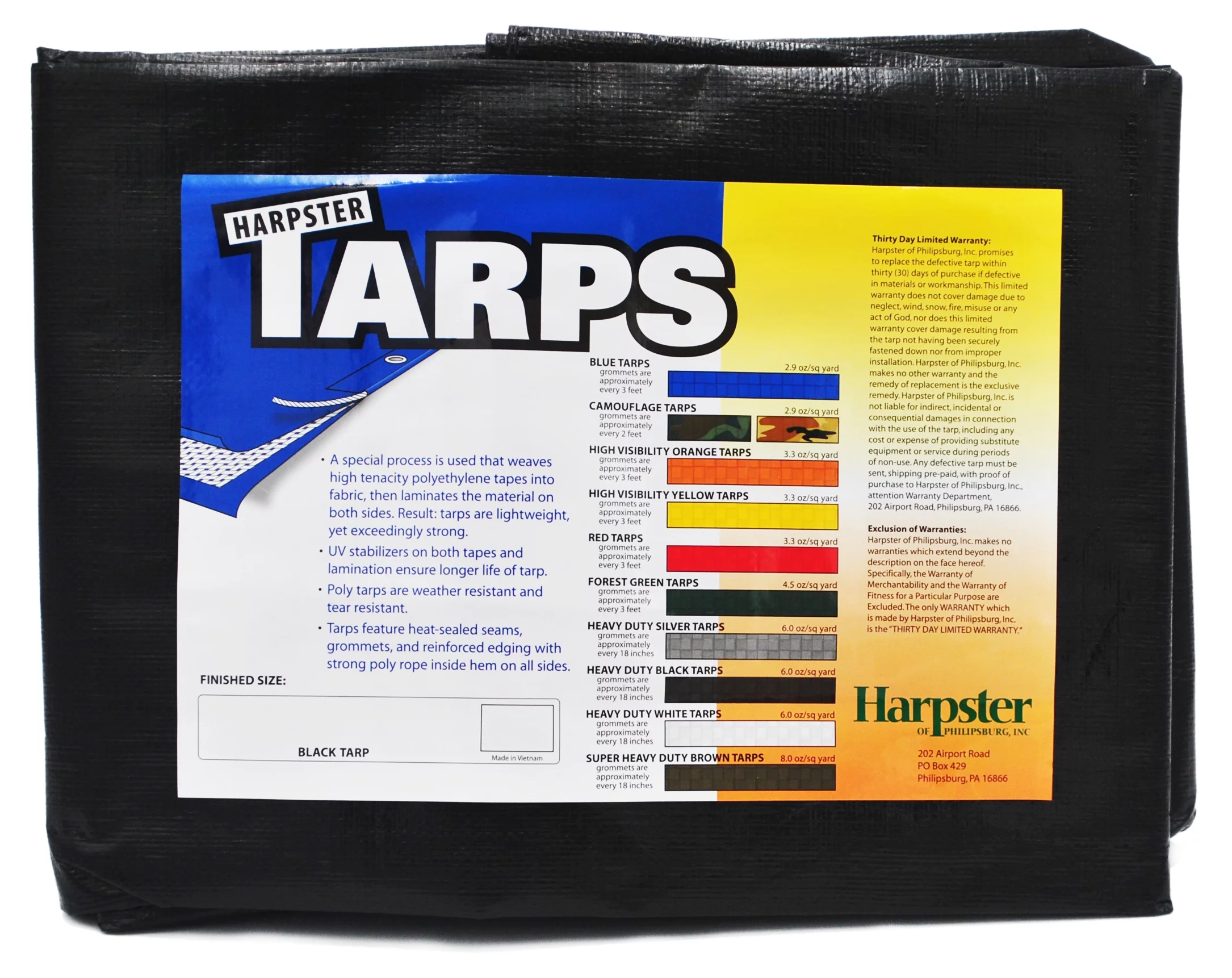 Harpster Tarps 20 ft. x 30 ft. Heavy Duty 6 oz. Black Poly Tarp 12 Mil Thick