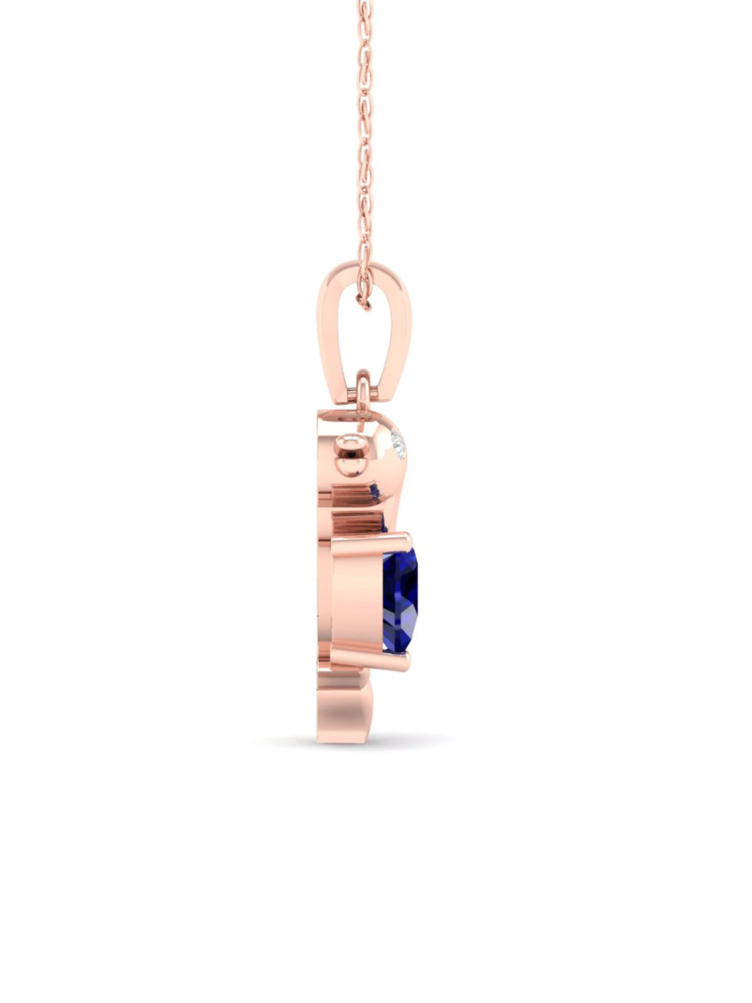 Imperial Gemstone 14k Rose Gold Plated Silver Created Blue Sapphire and Diamond Gender Reveal Dolphin Necklace