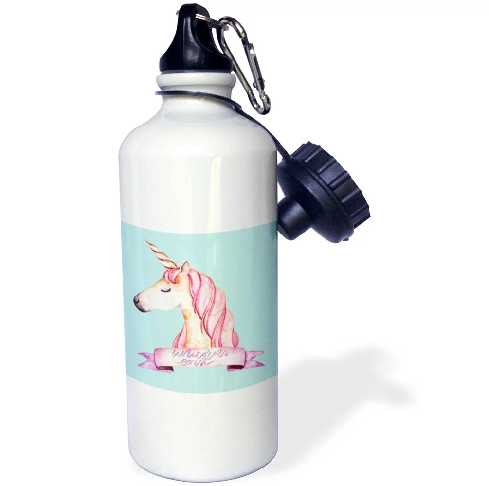 3dRose Blue Girl Unicorn Illustration and Typography - Unicorns exist - Water Bottle, 21-ounce
