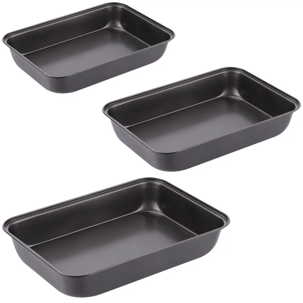 3 PCS Non-Stick Oven Baking Trays, Carbon Steel Roasting Trays, 3-Sized Deep Baking Pan Set, Stackable Home Kitchen Baking Pans, Non- Stick Bakeware Set for Meat, Bread, Cookies