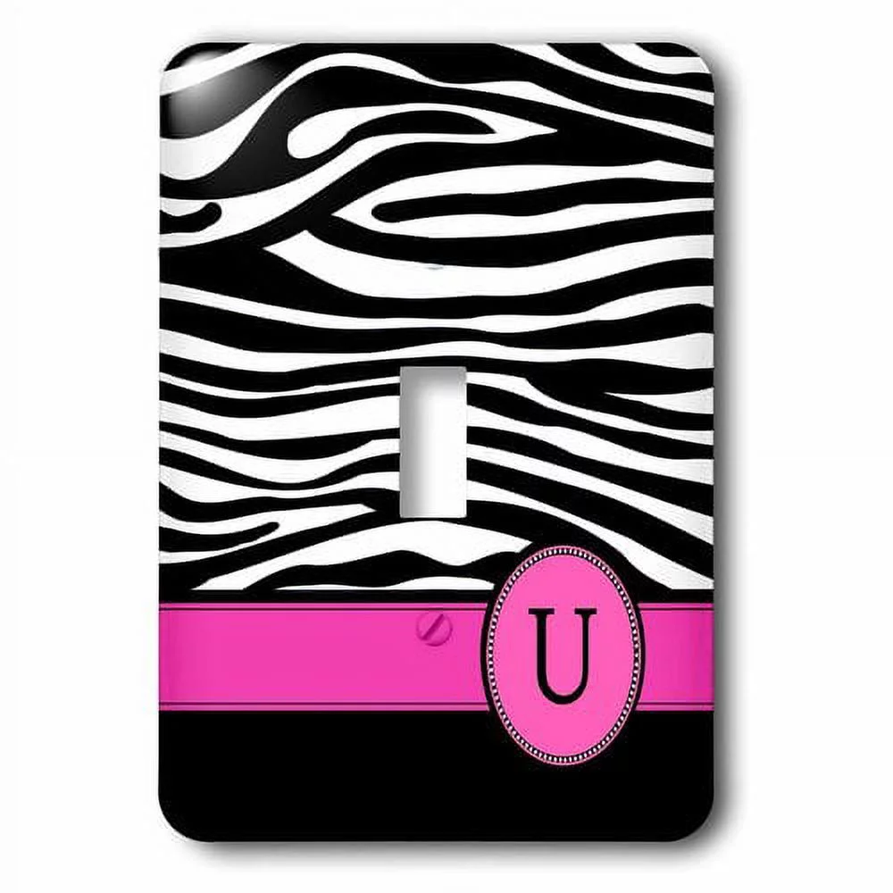 Letter B monogrammed black and white zebra stripes animal print with hot pink personalized initial single toggle switch lsp-154273-1
