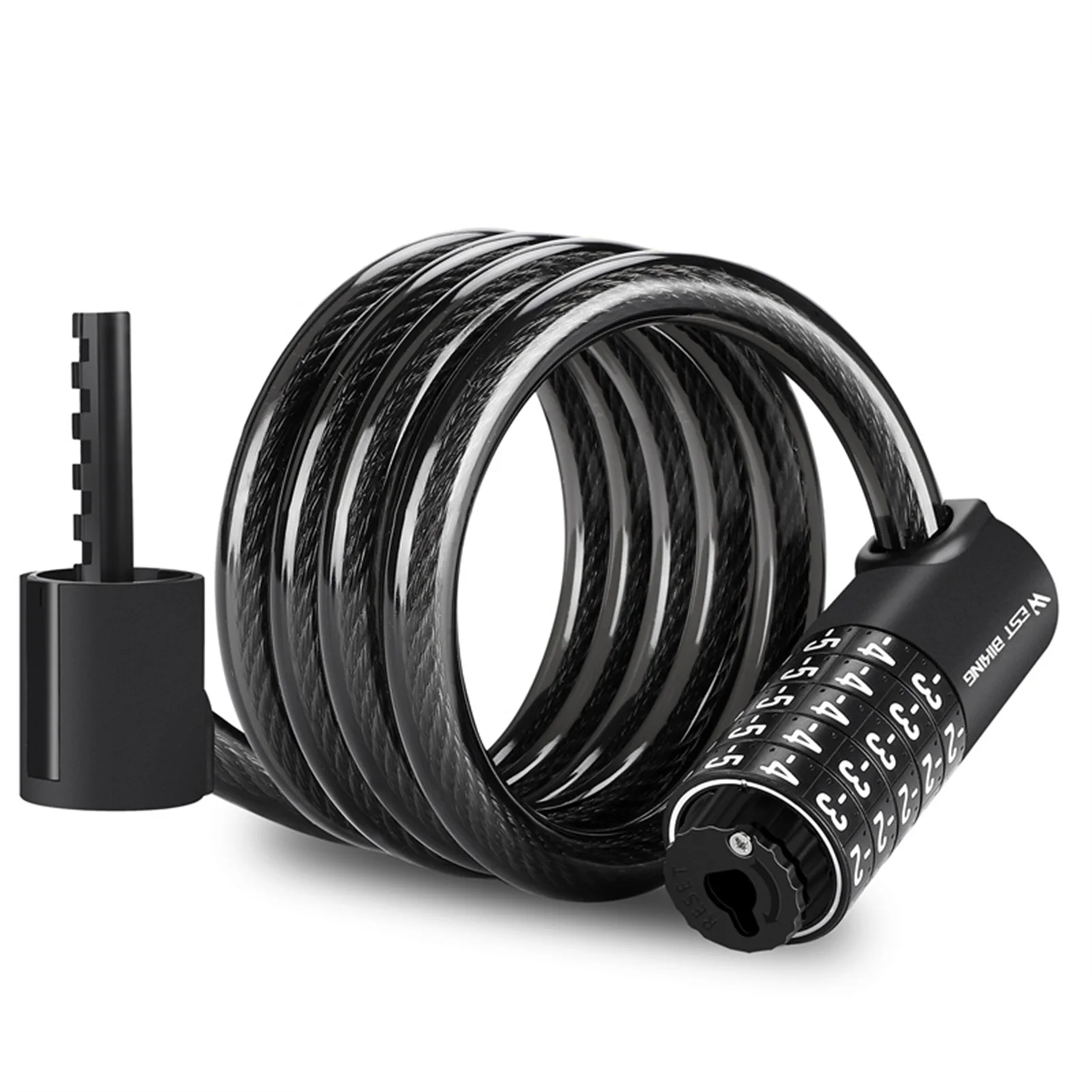 Apexeon Lock Cable High 5 Digit Resettable Combination Lock - Theft Coiled Cable Lock for Motorcycle Ebike, 90cm - Easy to Use