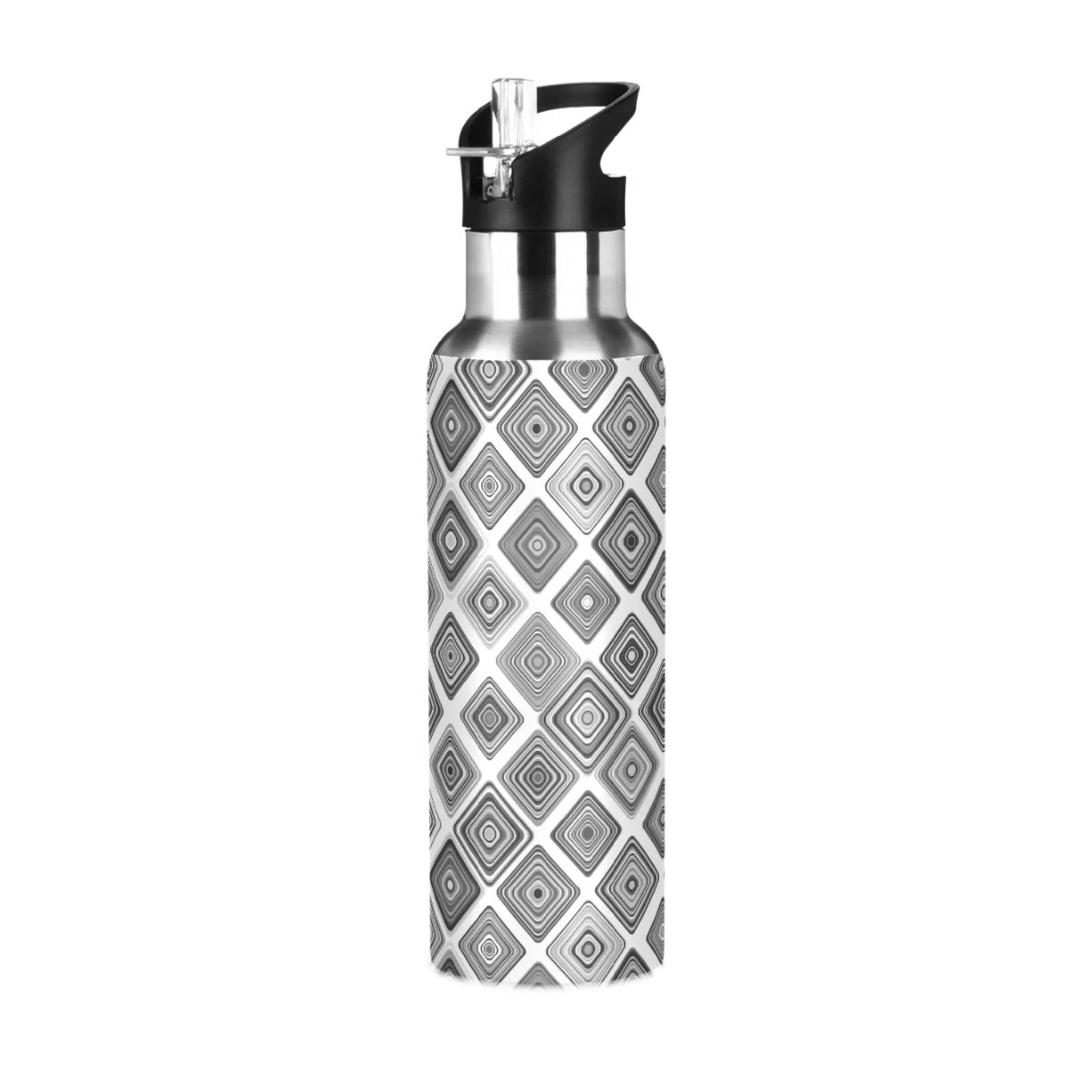 Abstract Geometric Water Bottles Insulated Thermos Kids Stainless Steel Bottle with Straw Lid Flask Leakproof for Sports Gym 20 oz