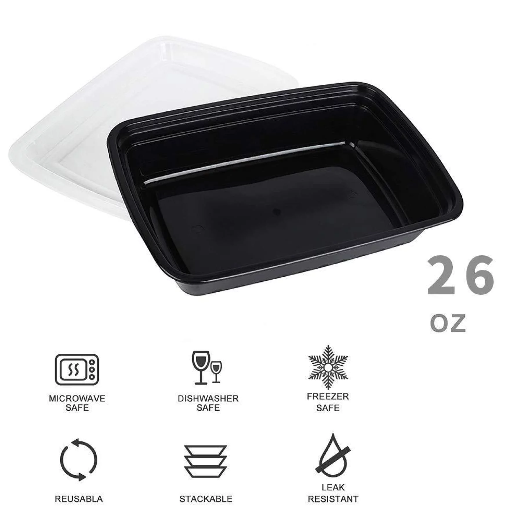 Meal Prep Containers, 50 Pack Bento Boxes Disposable Plastic Bento Insulated Lunch Box Reusable Healthy Food Storage Containers with Lids for Dishwasher Freezer Safe (750ML, 26 OZ) 750ML(50 PACK), 26