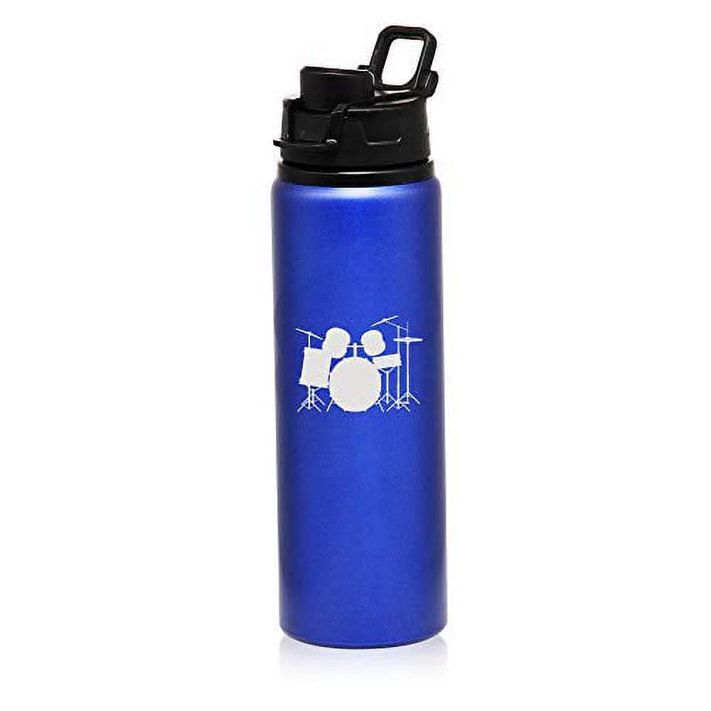 MIP Brand 25 oz Aluminum Sports Water Travel Bottle Drum Set (Blue)