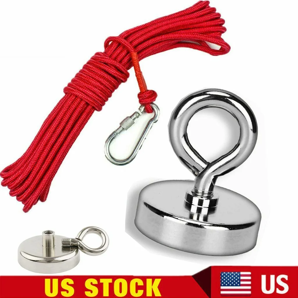 Fishing Magnet Kit 300LBS Pull Force Strong Neodymium + RED Rope + Carabiner Set