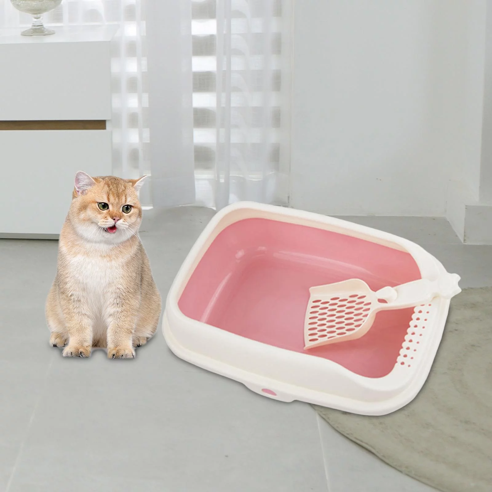 Cat Litter Box Deep Loo Toilette Sand Box Container Open Top Pet Litter Tray pink S