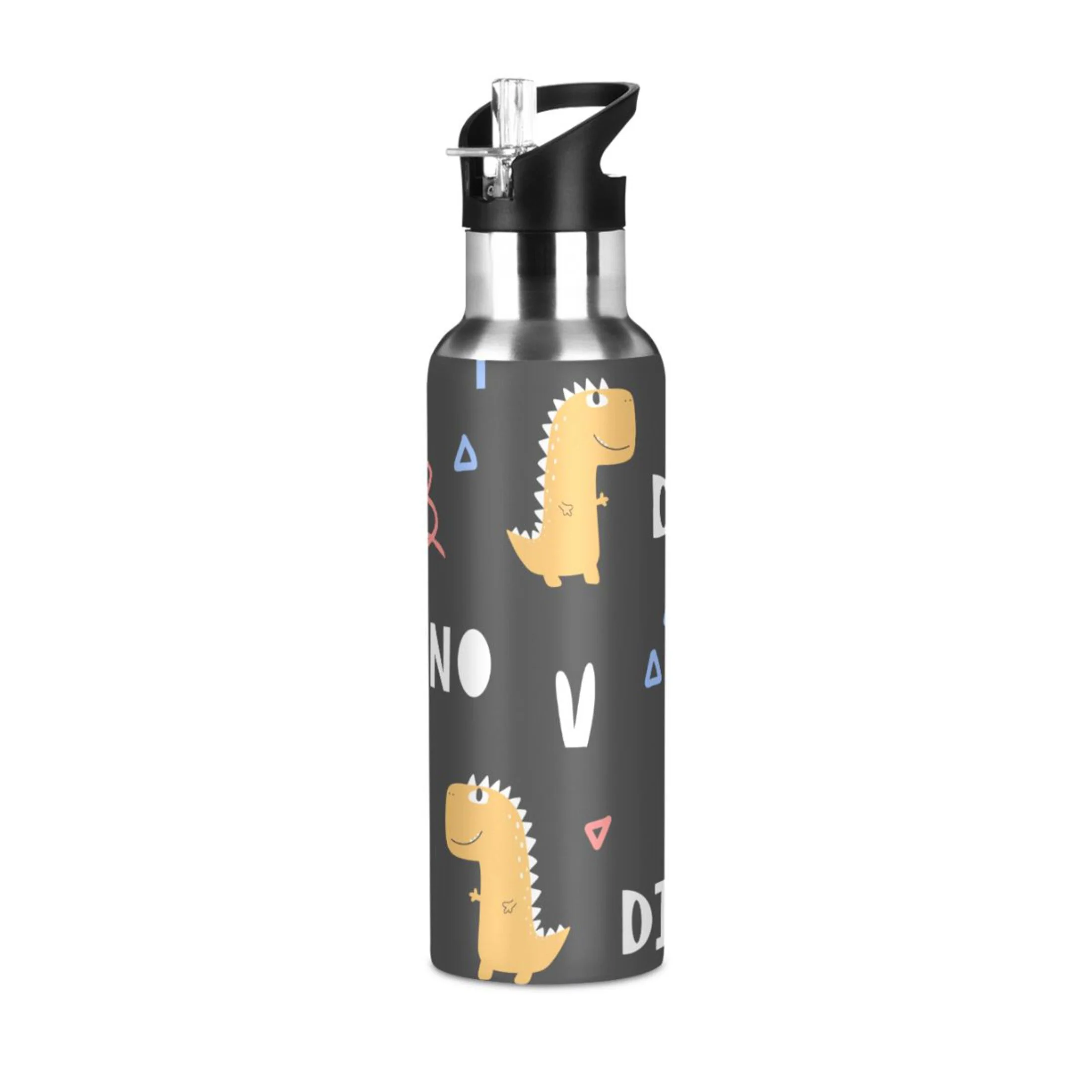 Water Bottle with Straw Lid Leak Dinosaur Stainless Steel Insulated Thermos Vacuum Flask for Cold Hot Drinking for Sports Camping Gym Yoga