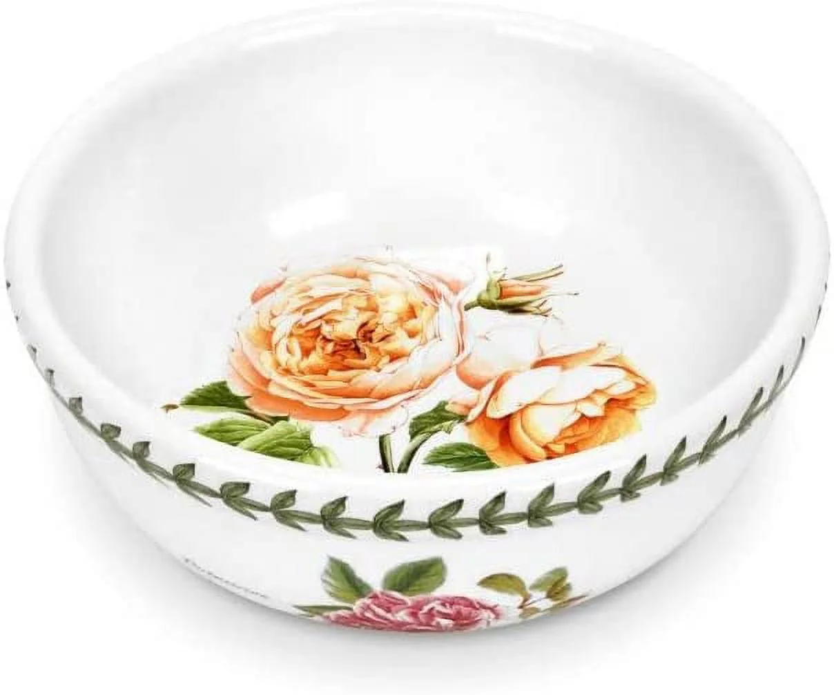 Portmeirion Botanic Roses 5-Inch Bowl with Tamora Peach Motif, Dishwasher, Microwave, and Warm Oven Safe, Ceramic bowls for Dessert, Ice Cream, and Oatmeal