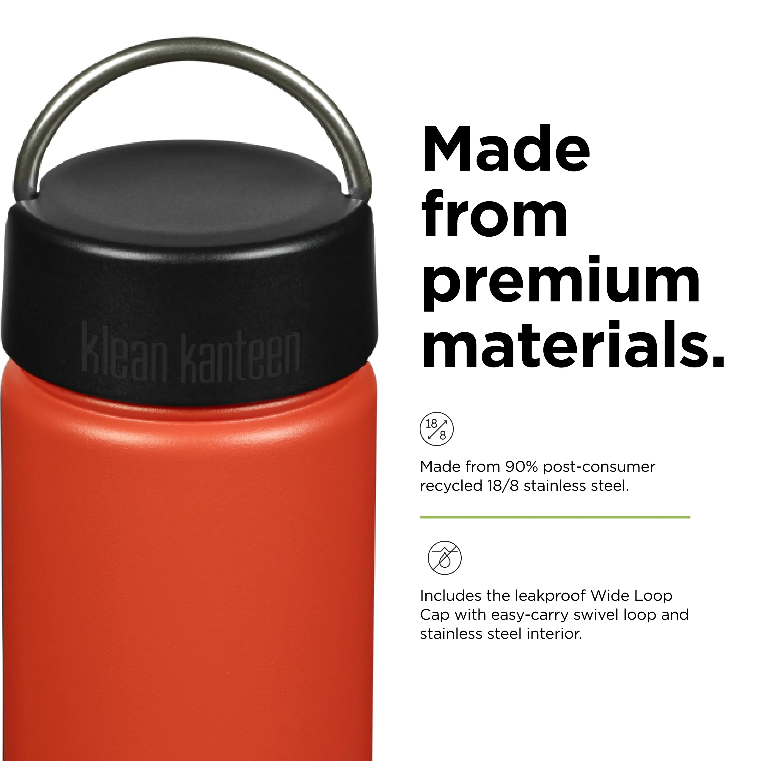 Klean Kanteen Wide w/Wide Loop Cap, 27oz, Tiger Lily