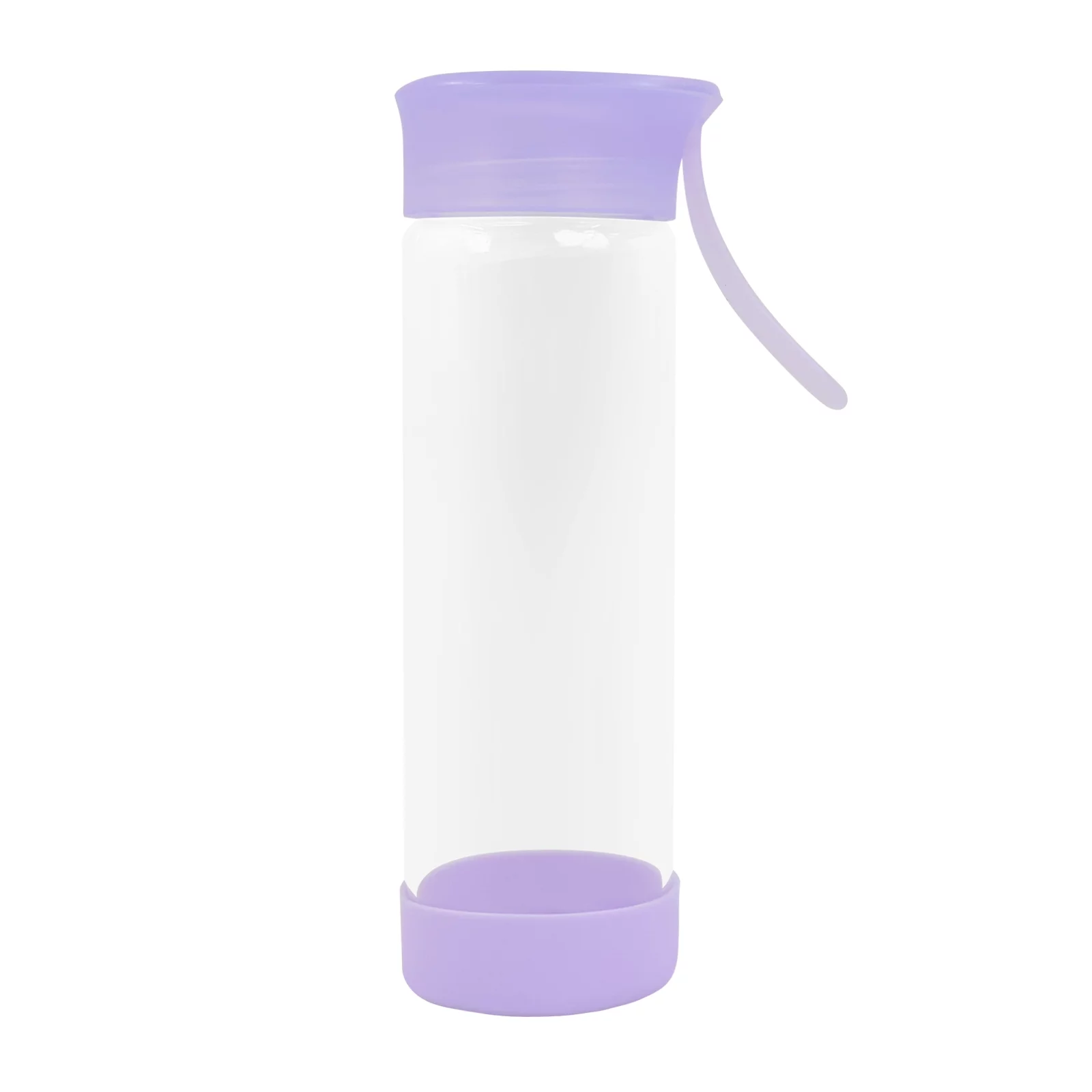 Clear Water Bottle 14oz / 410ml Wide Mouth Glass Bottles with Strap, Lids for Juicing, Smoothies, Infused Water, Beverage Storage, Purple