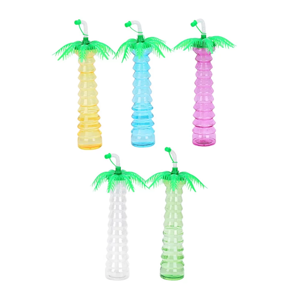 Eease Hawaiian Party Cups with Straws - 5pcs Coconut Tree Water Bottles