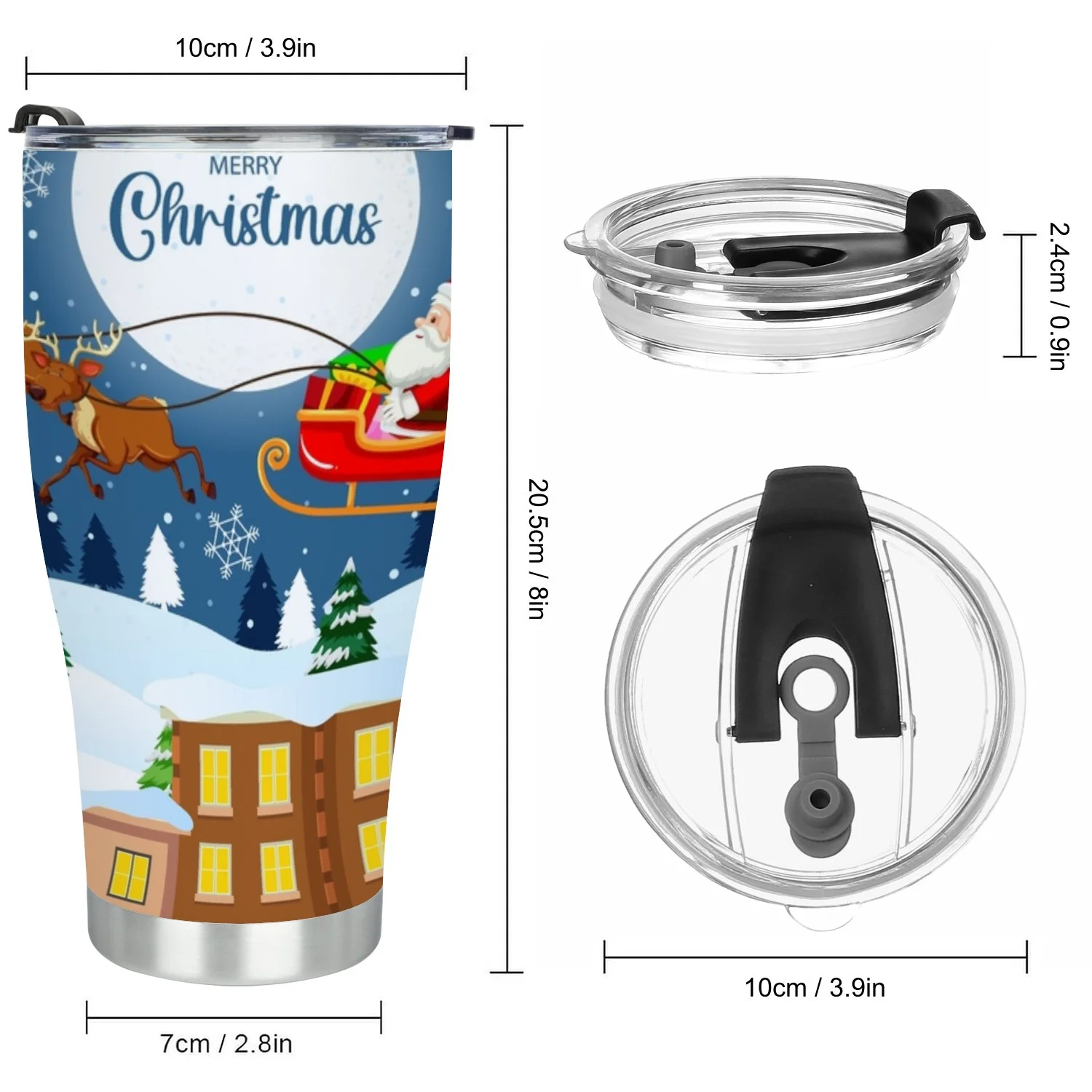 Hidove Stainless Steel Tumbler, Santa Claus on Sleigh Flying in The Sky 30oz Leak Proof & Stainless Steel Bottle for Hot & Cold Drinks - Coffee Travel Mug, Water Metal Canteen, Thermal Cup