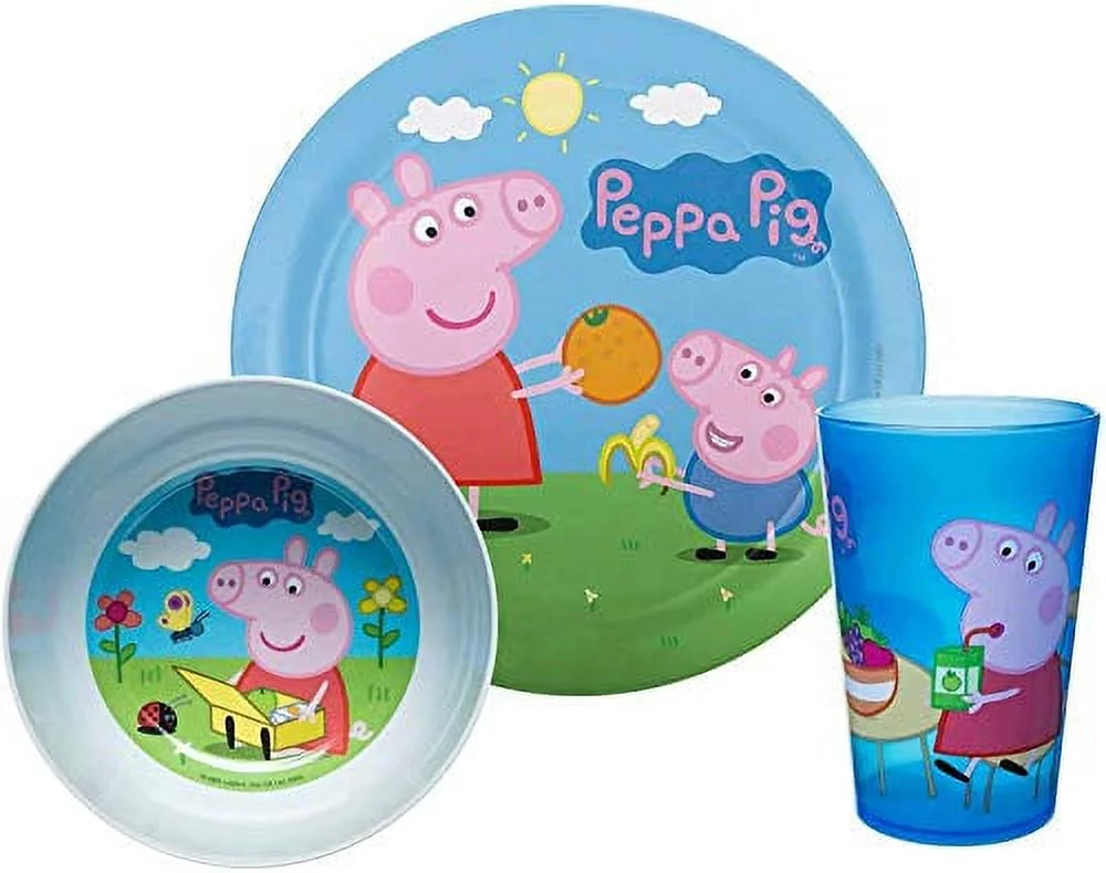 Zak Designs Peppa Pig Kids Dinnerware Set, Peppa & Friends, 3-Pieces Set