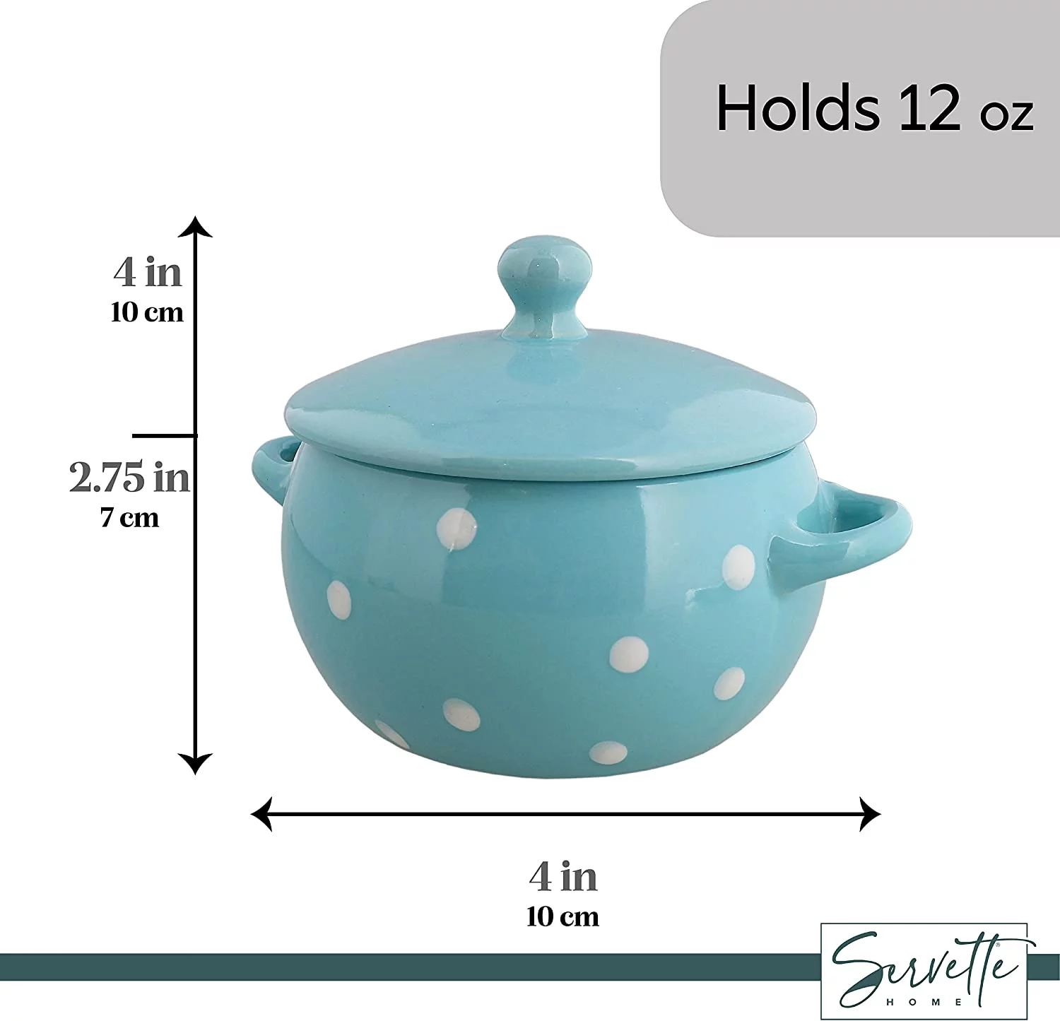 Servette Home Ceramic Soup Bowls with Handles and Lids Ceramic Polka Dot Set of 2 Blue
