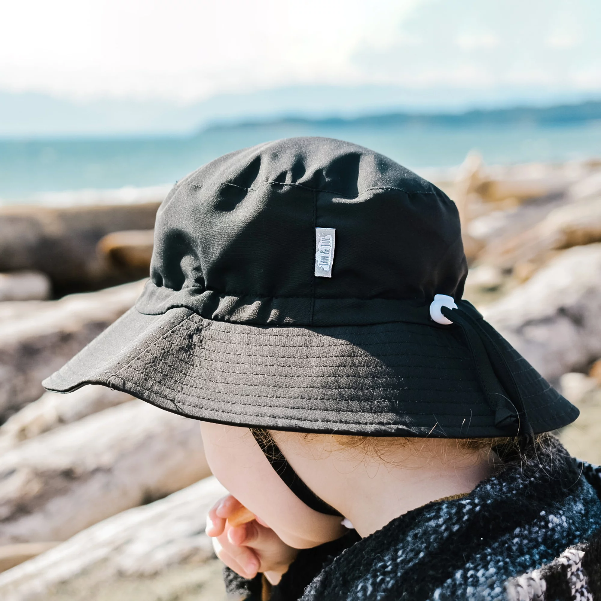 JAN & JUL Sun Protection Swim Hat Baby Boy with Strap, Quick Dry (S: 0-6 Months, Black)