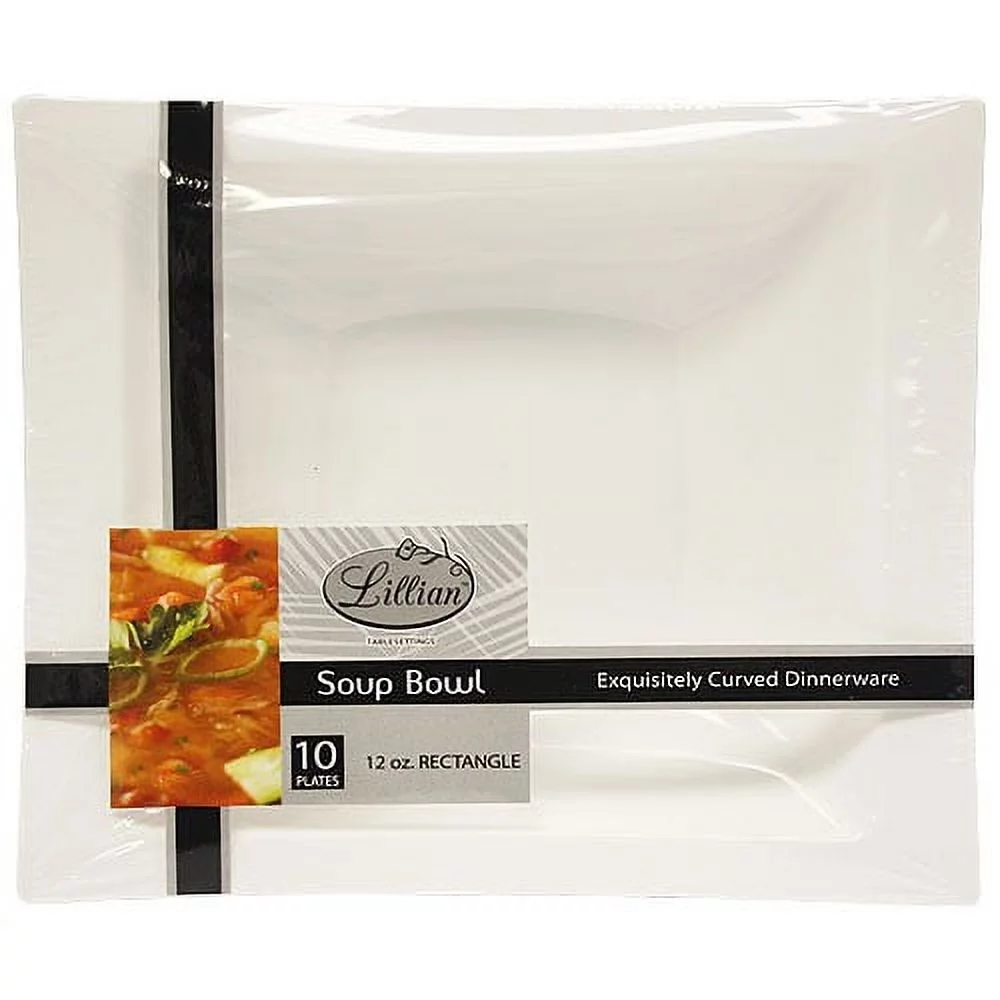 Lillian Dinnerware Plastic Bowl, Rectangular, 12 Oz, Pearl, 10 Ct