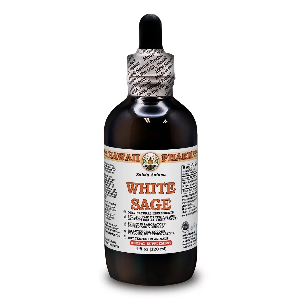 White Sage (Salvia Apiana) Dry Leaf Liquid Extract. Expertly Extracted by Trusted HawaiiPharm Brand. Absolutely Natural. Proudly made in USA. Tincture 4 Fl.Oz