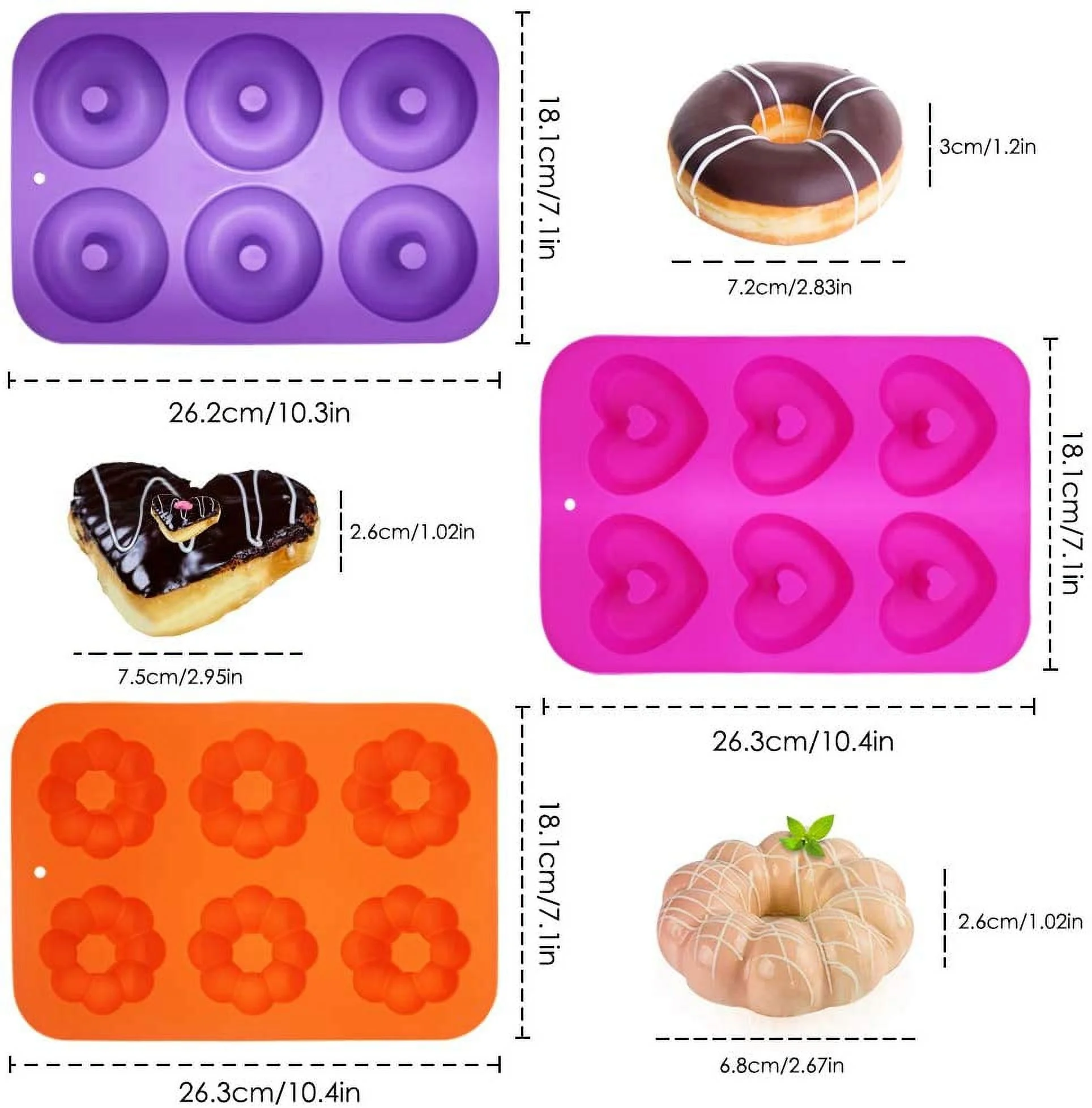 3 Pack Silicone Donut Pan for Baking Donut Maker, Silicone Pancake Mold Non-stick Doughnut Pan Muffin Cupcake Bagel Making Tray