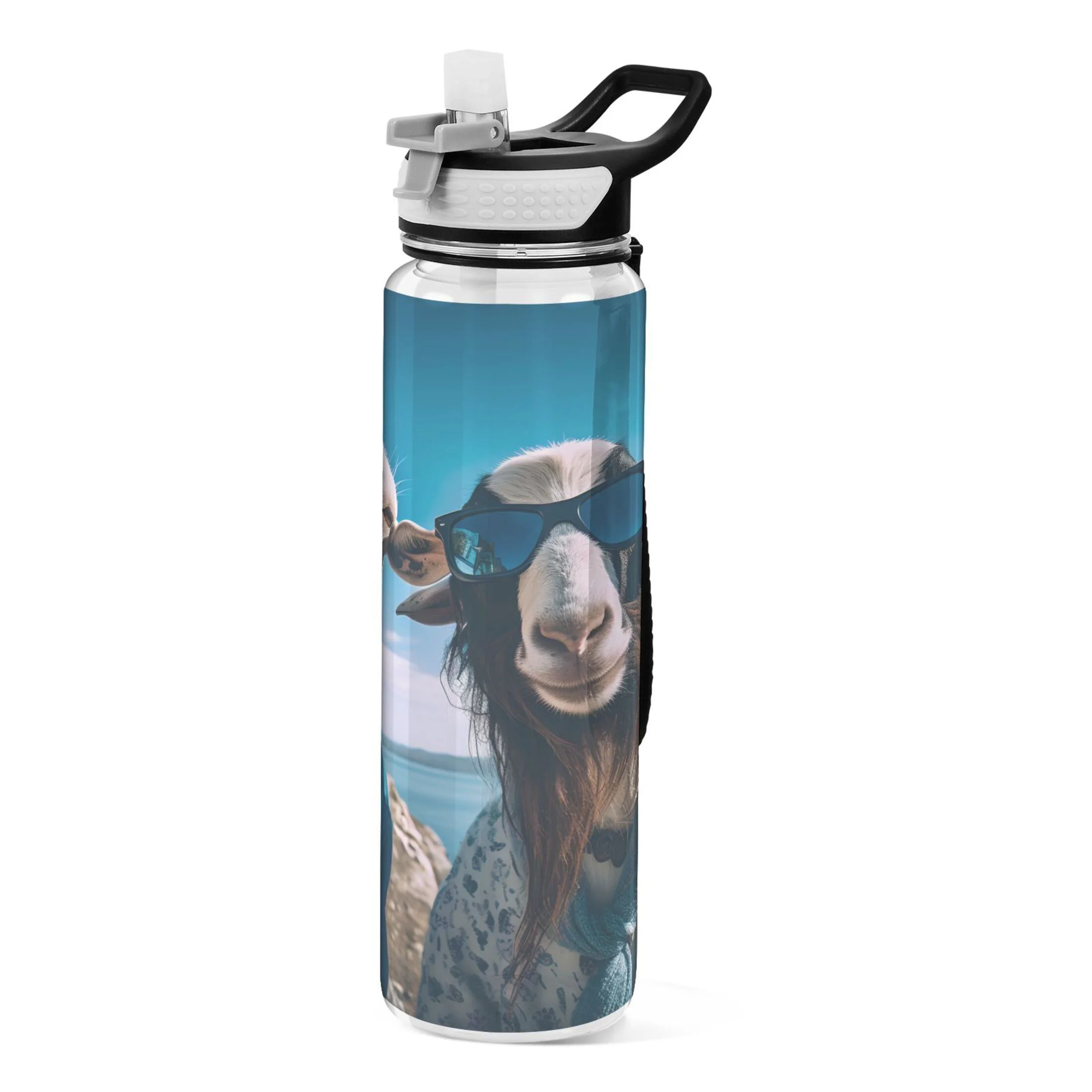Cool Sheeps with Glasses 32oz Sports Water Bottles Leakproof Tritan Bottle with Straw BPA Free Clear Bottle for Fitness Gym Outdoor Cycling