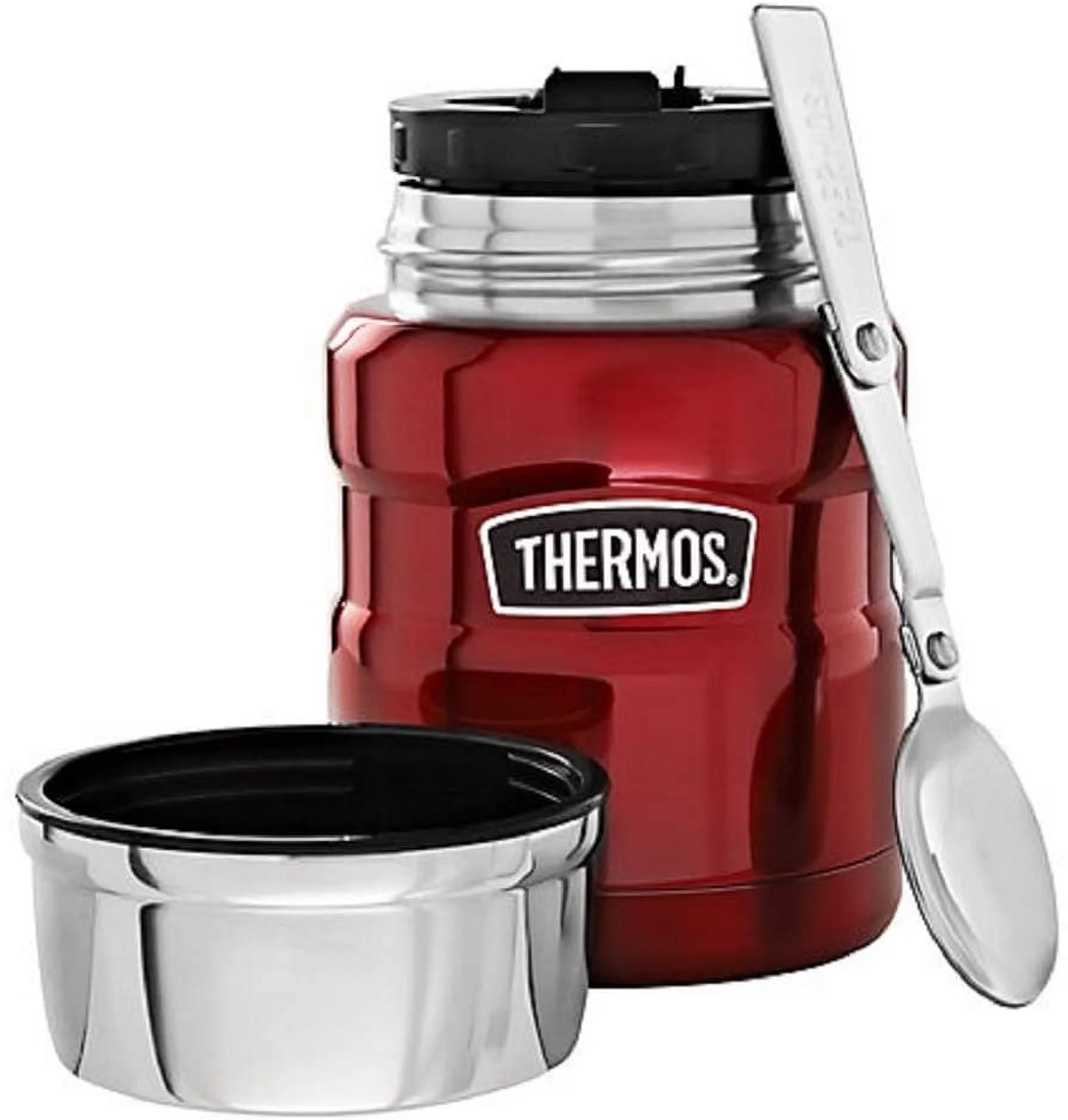 Genuine Thermos Stainless King Food Jar with Folding Spoon, 16-Ounce, Cranberry