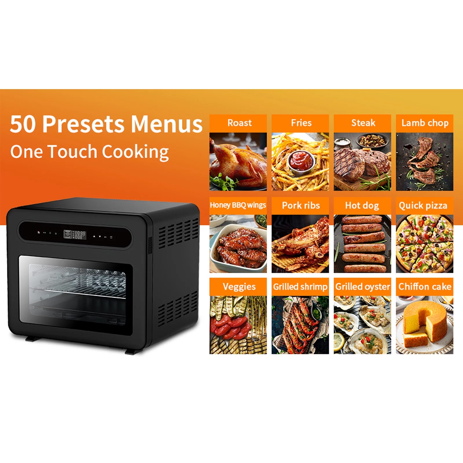 CoSoTower Air Fryer Toaster Oven, Multi Functional Steam Air Fryer Oven with 6 accessories 50 preset menus Black Stainless Steel 26 QT Large capacity 3-layer design, Black
