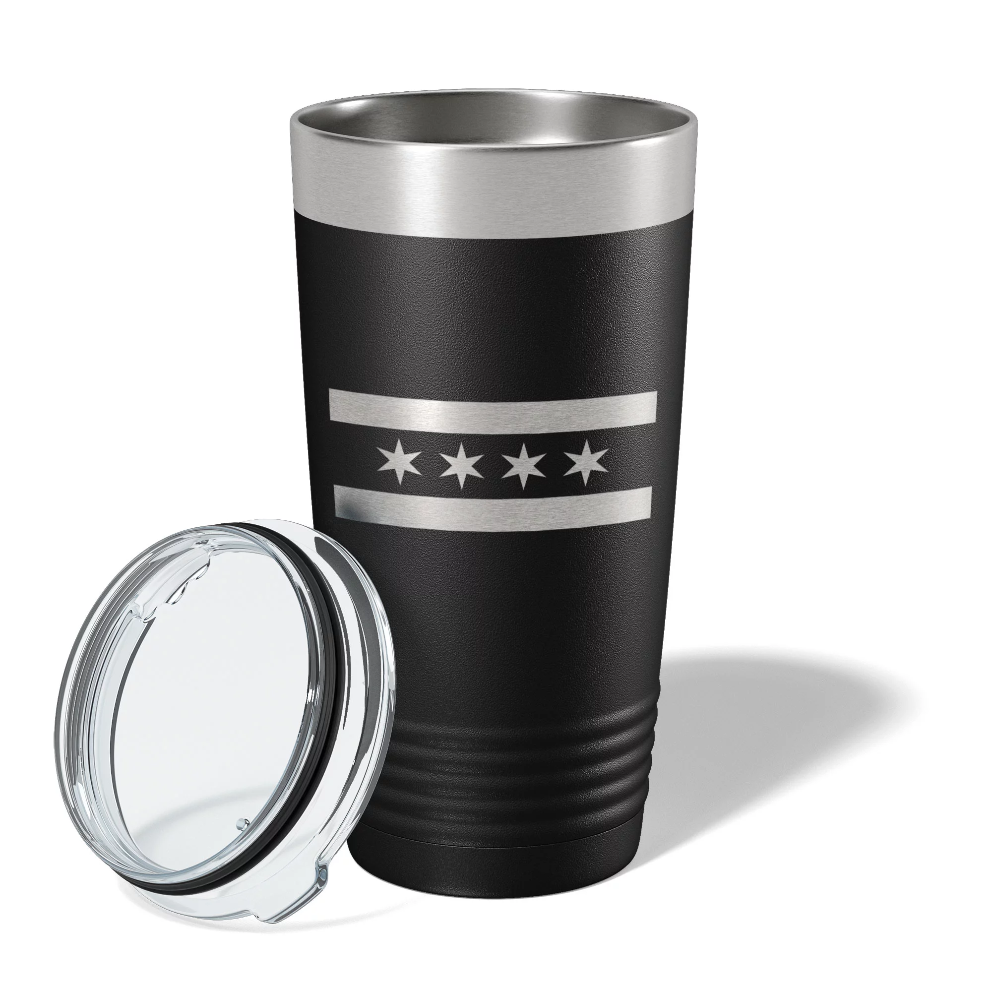 Chicago IL Flag Tumbler Chitown Travel Mug Gift Insulated Laser Engraved Coffee Cup 20 oz Black