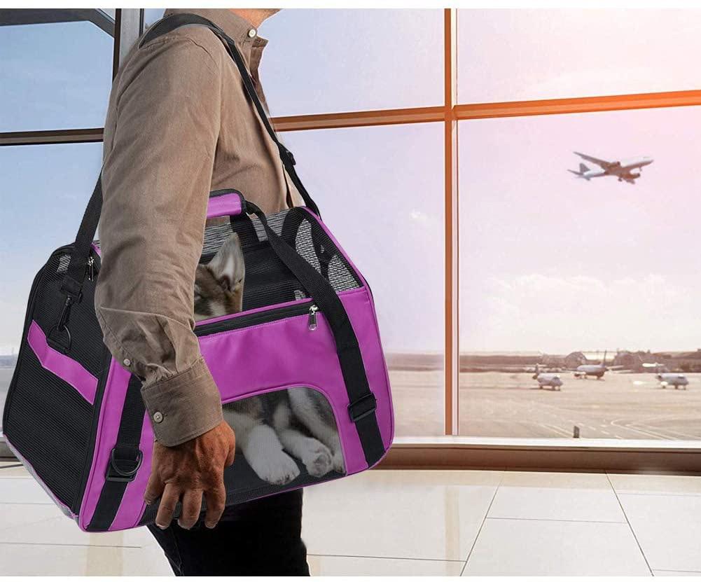 Dog and Cat Carrier, Collapsible Soft-Sided Portable Travel Breathable Pet Bag Safety Zippers for Kitten Cat Puppy Dog Car Seat Safe (Small, Purple)
