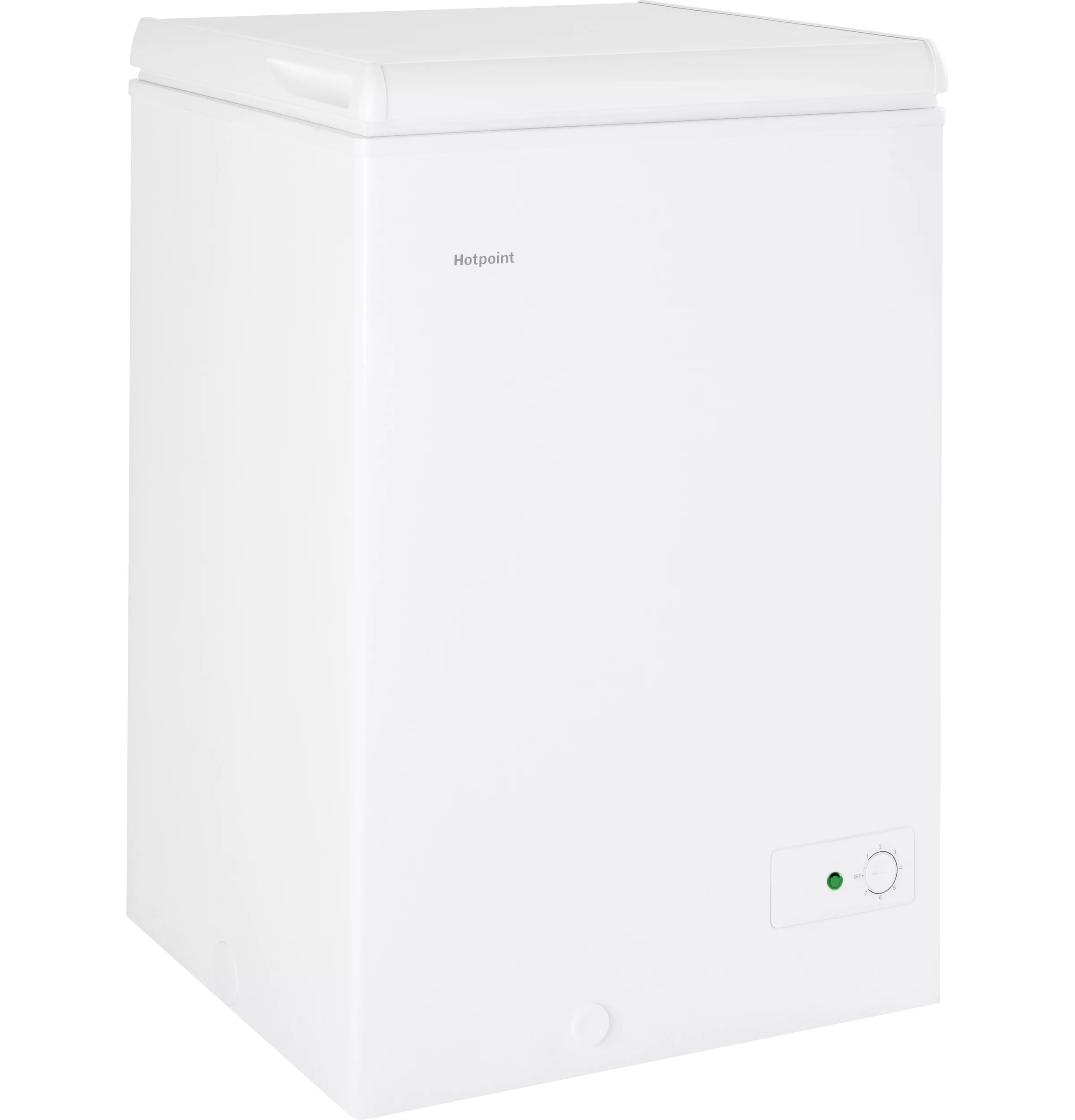 Hotpoint® 3.6 Cu. Ft. Manual Defrost Chest Freezer model HCM4SMWW in white.