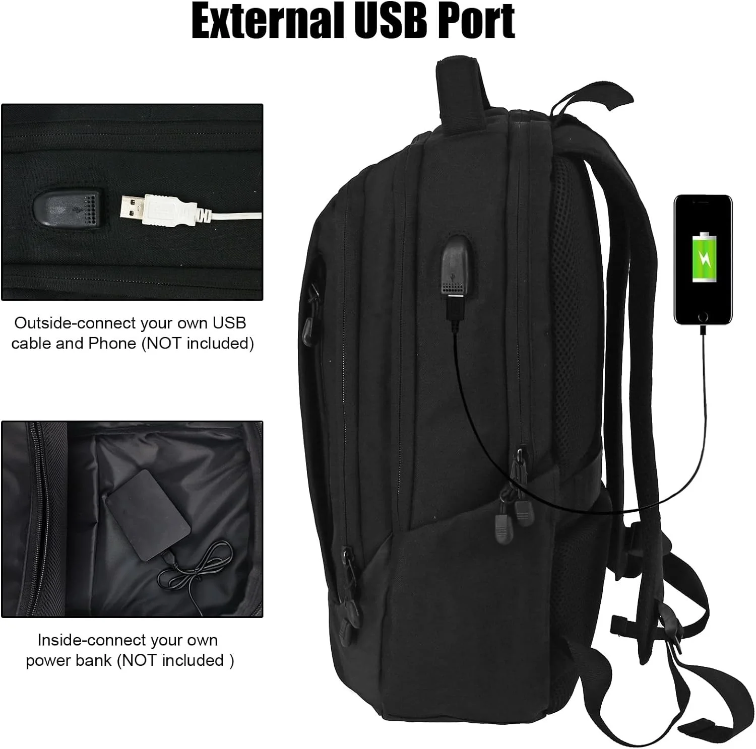 WOLT | Travel Laptop Backpack for Women & Men - airplane approved carry on Business Bag with USB Charging Port(Black)