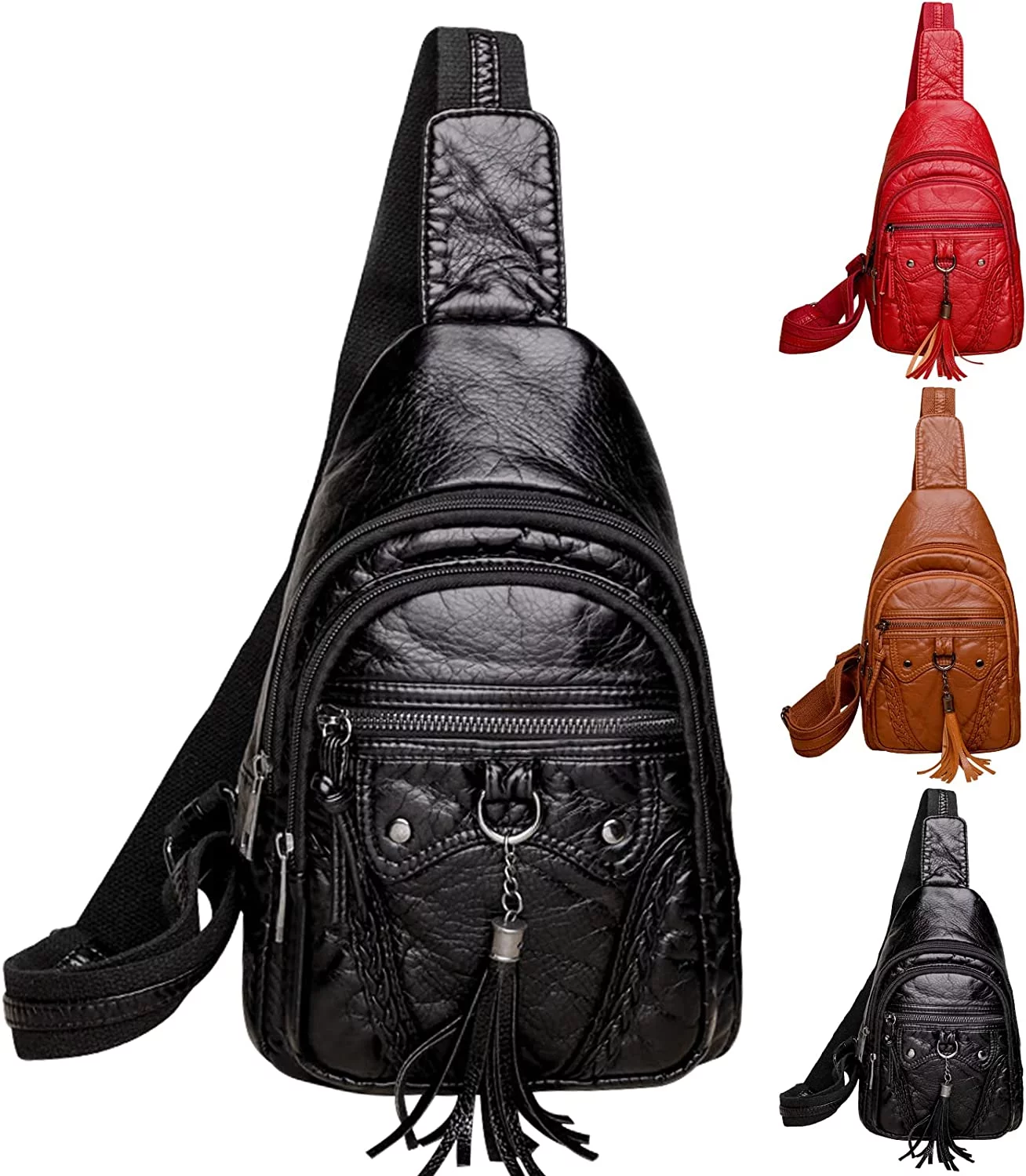 Leather Sling Bag For Women Waterproof Crossbody Bag Chest Bag Fashionable Small Backpack Purse For Travel Hiking