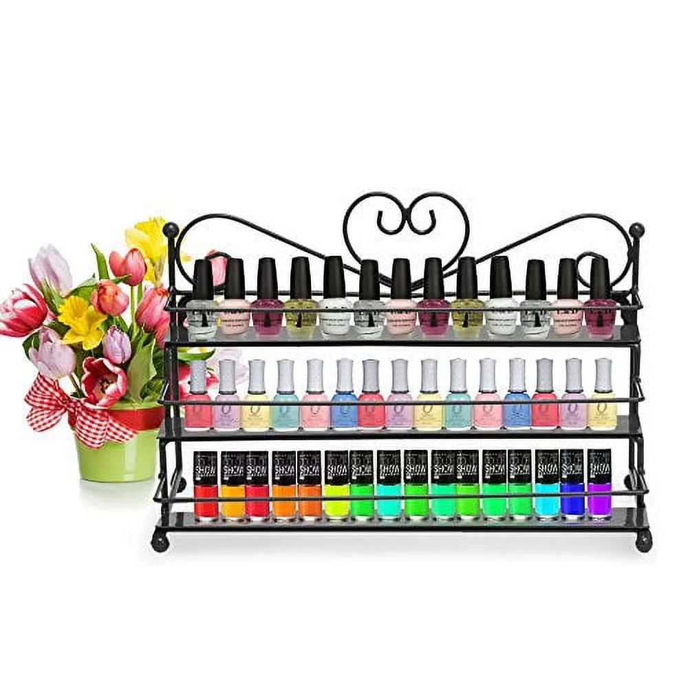 DAZONE Nail Polish Wall Rack 3 Tiers Metal Nail Polish Organizer Shelf Rack Table Top Display Rack Stand (Black)