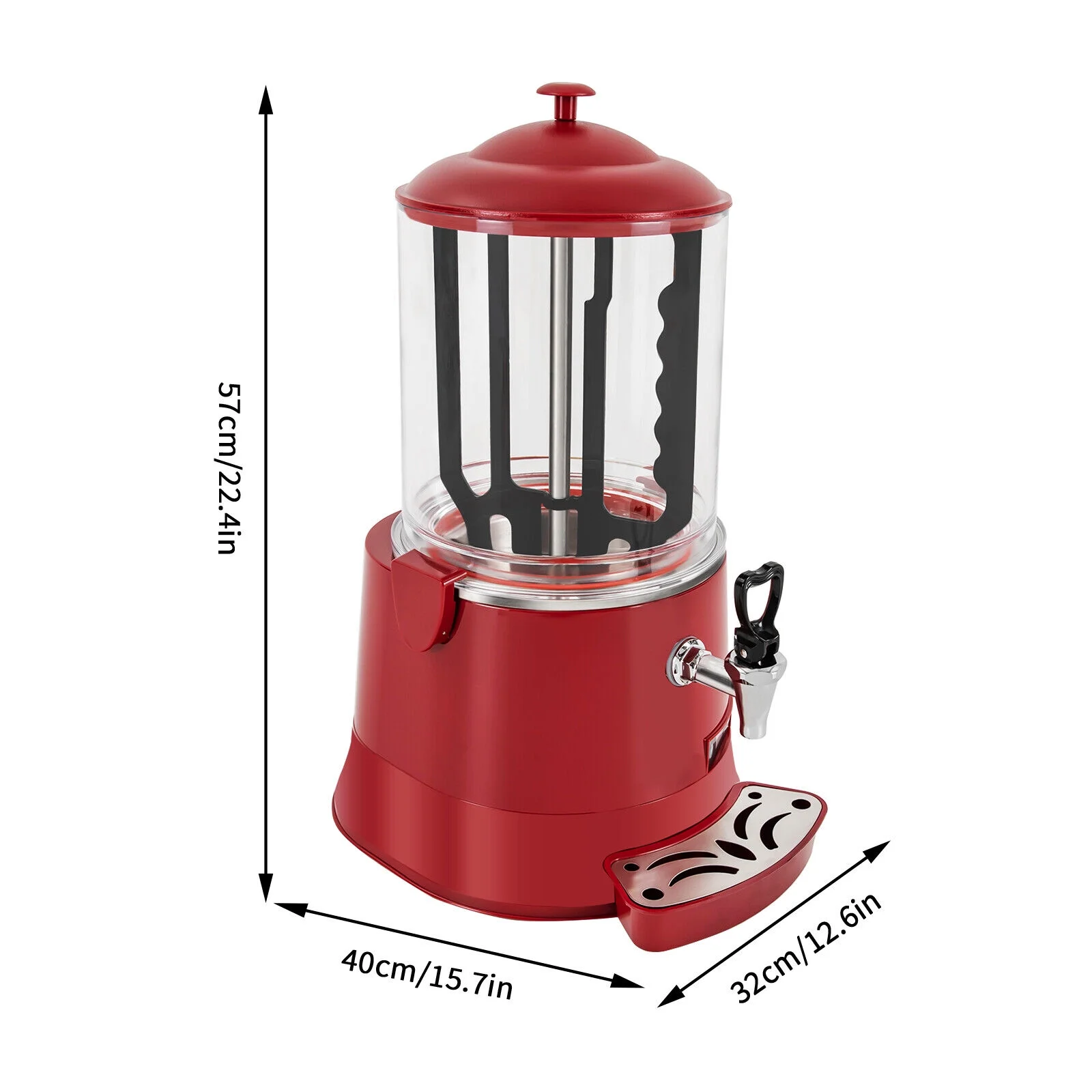 Miumaeov 10 L Commercial Hot Chocolate Dispenser Hot Beverage Warmer Hot Chocolate Maker Machine Hot Drinks Pot 110V 400W Electric Chocolate Heater with Adjustable Temperature 86-194 °F Red