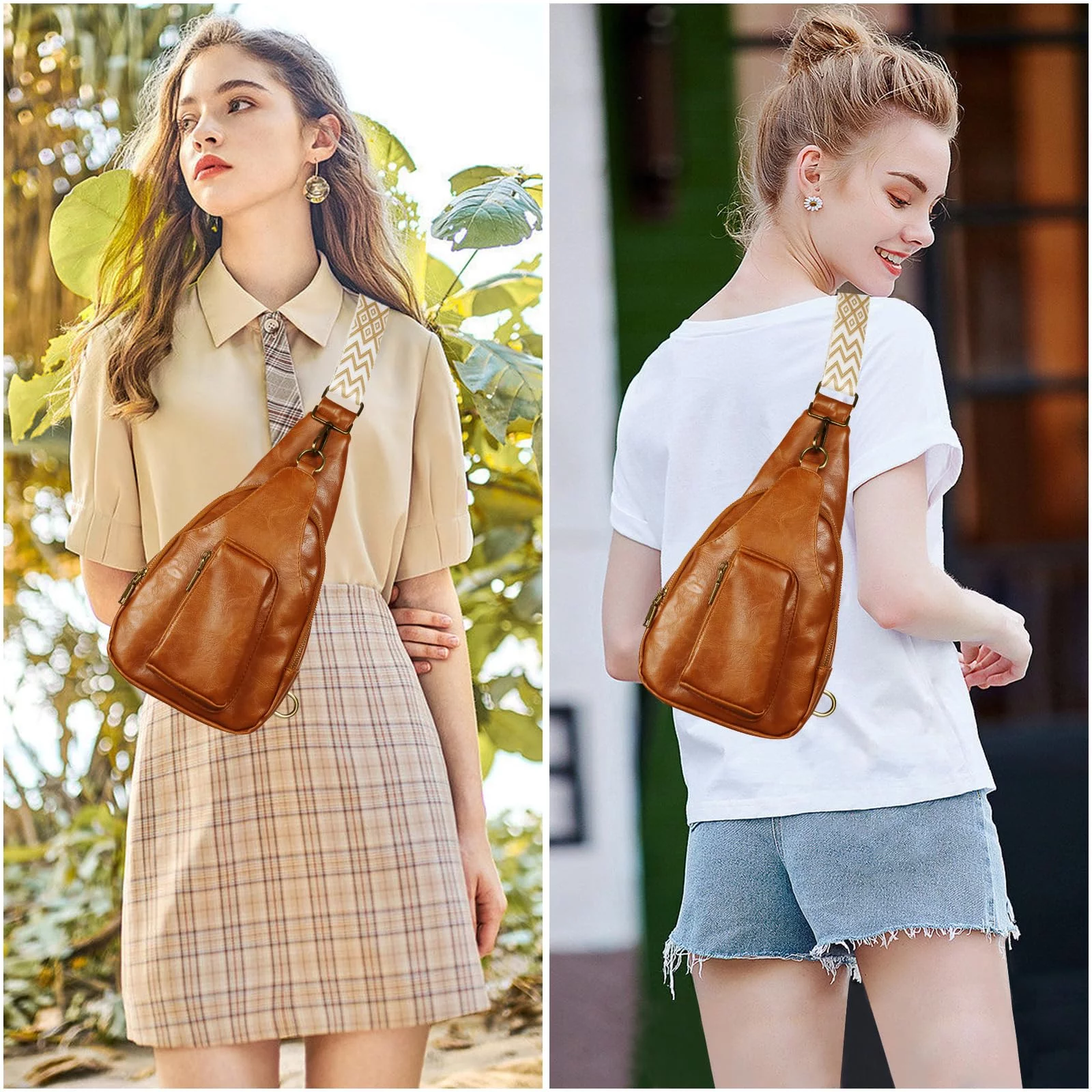 UUGEE Sling Bag for Women Crossbody Small Leather Backpack Purse Multipurpose Chest Bag for School Travel Sports Running