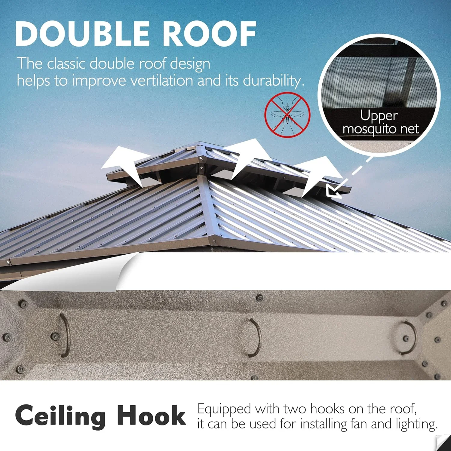 Kozyard Caesar Hardtop Aluminum Gazebo with Galvanized Steel Roof, Mosquito Netting and Privacy Sidewalls (10ft x 12ft, Dark Brown)