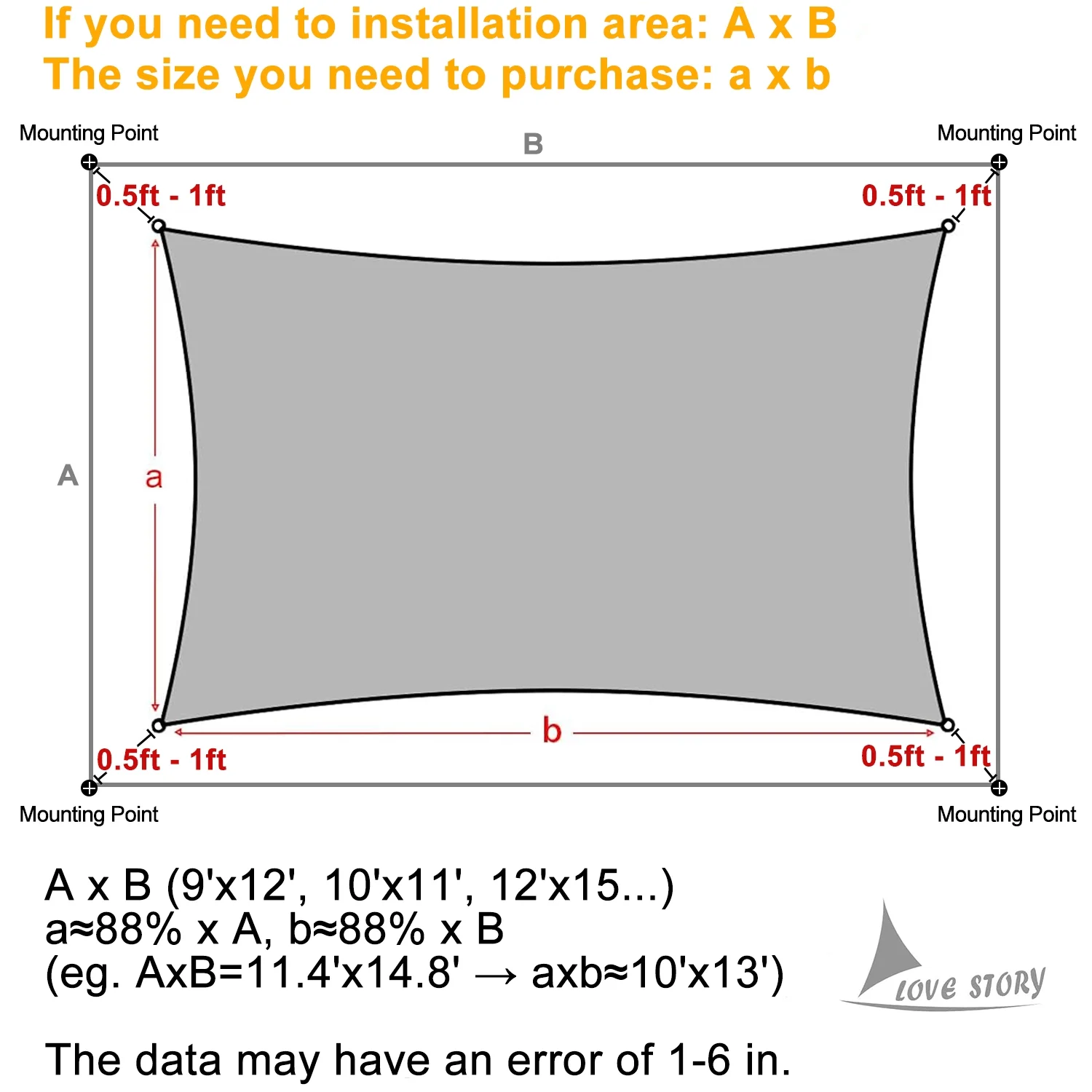 LOVE STORY Custom Size 6' x 13' Sand Sun Shade Sail Canopy Commercial Rectangle Sail Shade Fabric for Patio Garden Backyard Pool (Customized)
