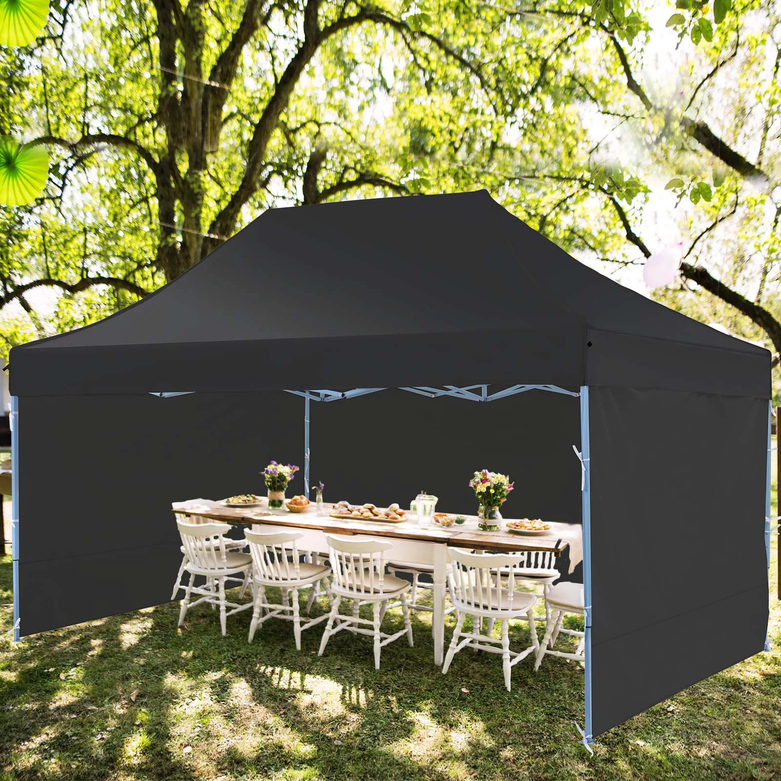 Texinpress 10x15ft Ez Pop up Commercial Canopy party Tent with Sidewalls, Black