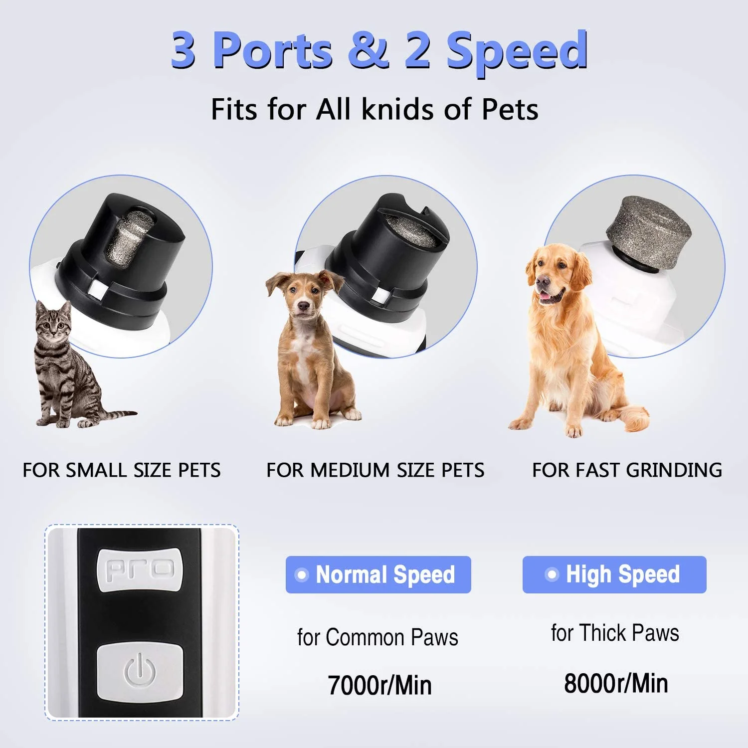 Cat Dog Nail Grinder - Professional 2-Speed Rechargeable Electric Pet Nail Trimmer Quiet Painless Paws Grooming & Smoothing