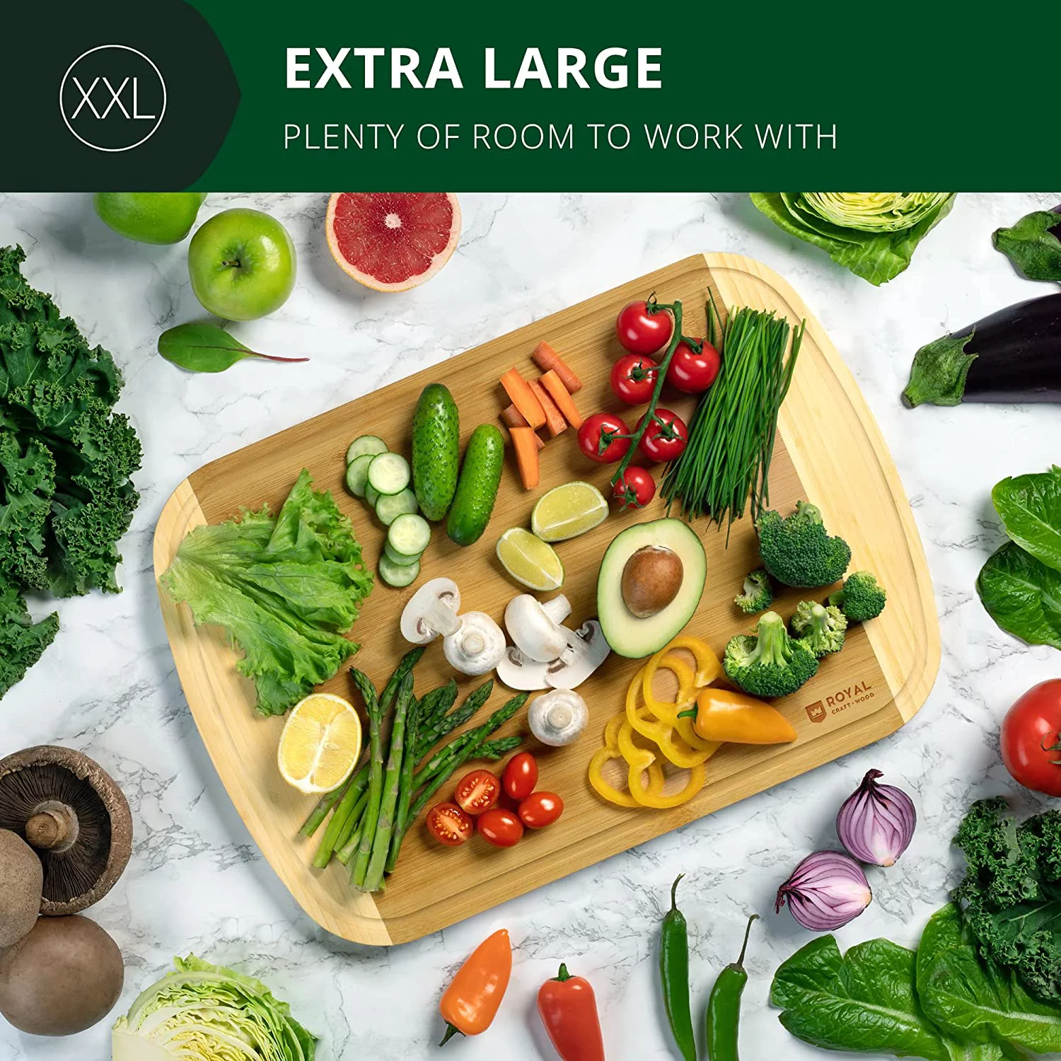 Extra Large Cutting Board - Bamboo Cutting Boards for Kitchen, Wood Chopping Boards with Juice Groove, Wooden Cutting Board for Vegetables, Fruit and Cheese | Charcuterie Serving Tray (XXL, 20