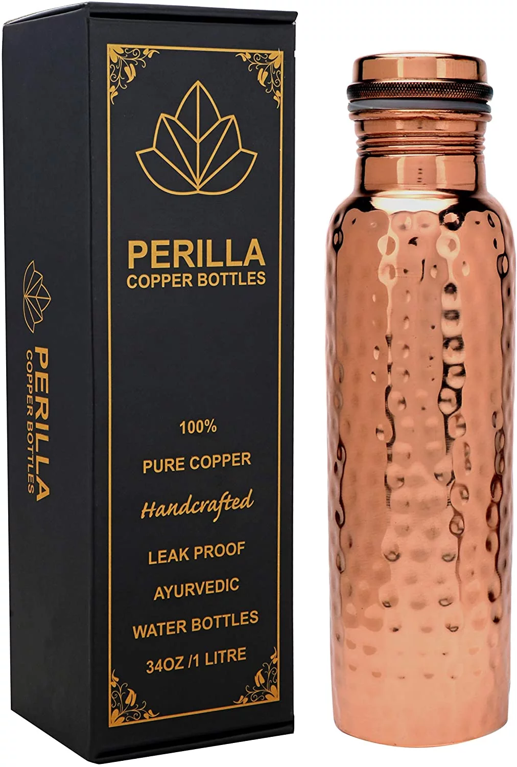 Copper Bottle Hammered (1L) Water Bottle With Leak Proof Multipurpose Bottle For Gym, Travelling, Yoga, Ayurveda, Outdoors, Indoors 1000 ml