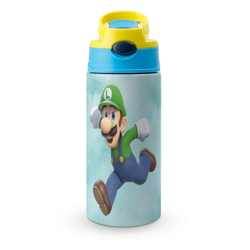 Luigi's Mansion Kid's Insulated Water Bottle With Straw Vacuum Stainless Steel Cup Leak-Proof Children Toddler Thermoses