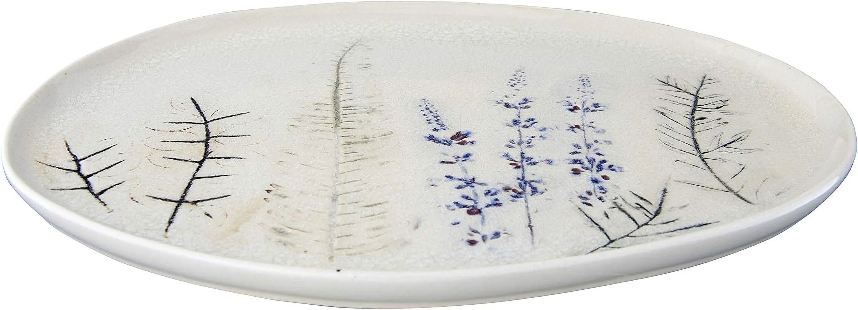 Oval Debossed Floral Stoneware Reactive Crackle Glaze Finish (Each One Will Vary) Platter, Tan