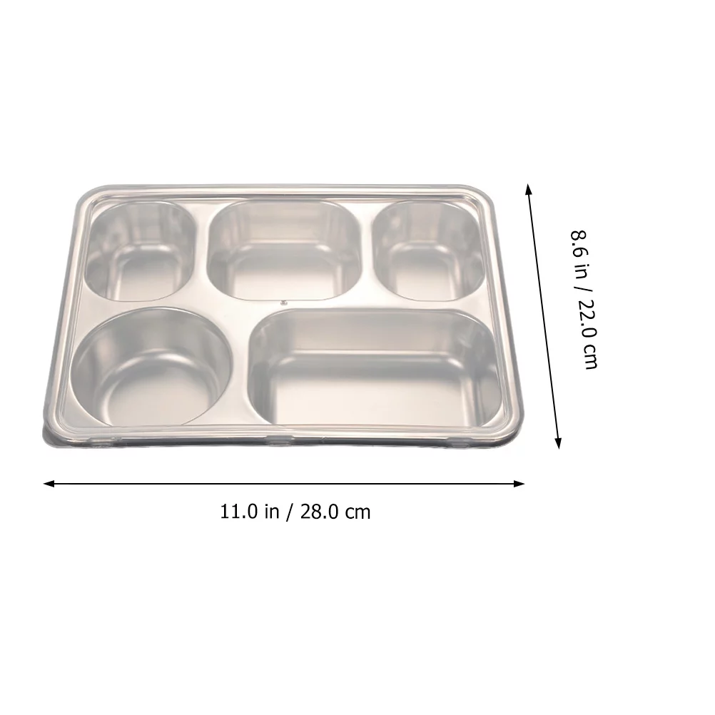 NUOLUX 1pc Stainless Steel Divided Plate Rectangular 5 Sections Food Serving Tray