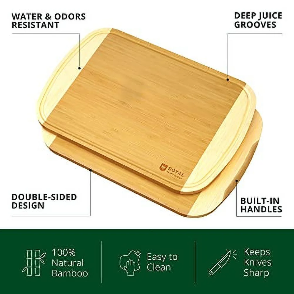 Luxury Cutting Boards for Kitchen -Reversible Wood Cutting Board Set, Thick Chopping Board - Wooden Cutting Board Set with Juice Groove - Bamboo Cutting Board for Meat, Veggies, Fruits (Set of 3)
